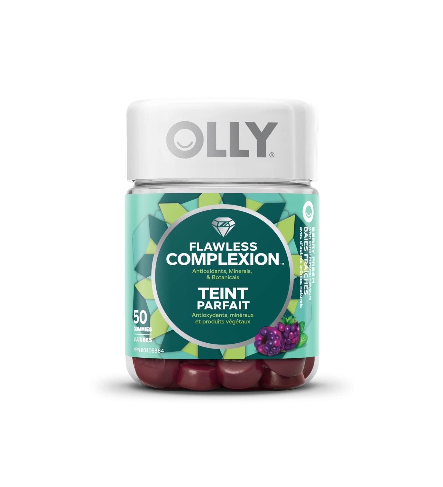 OLLY Flawless Complexion Gummy Supplement with Vitamins E A & Zinc Berry Fresh Flavour for Healthy Skin 25 day supply 50 gummies - Buy Online on SooperMarket.com
