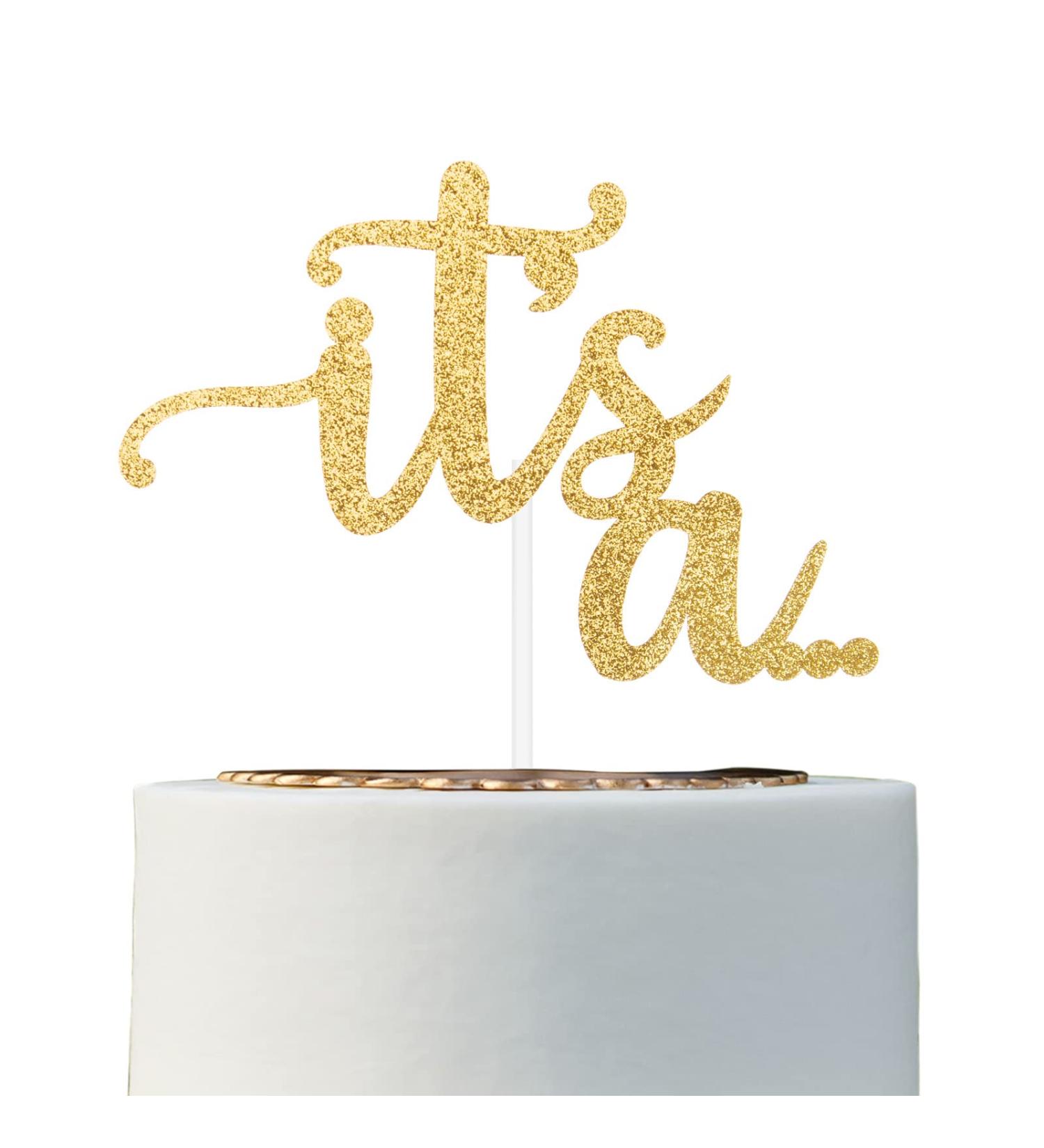 Glitter Double Sided Gold Gender Reveal Cake Topper - Boy or Girl Baby Party Decor - Buy Online on SooperMarket.com