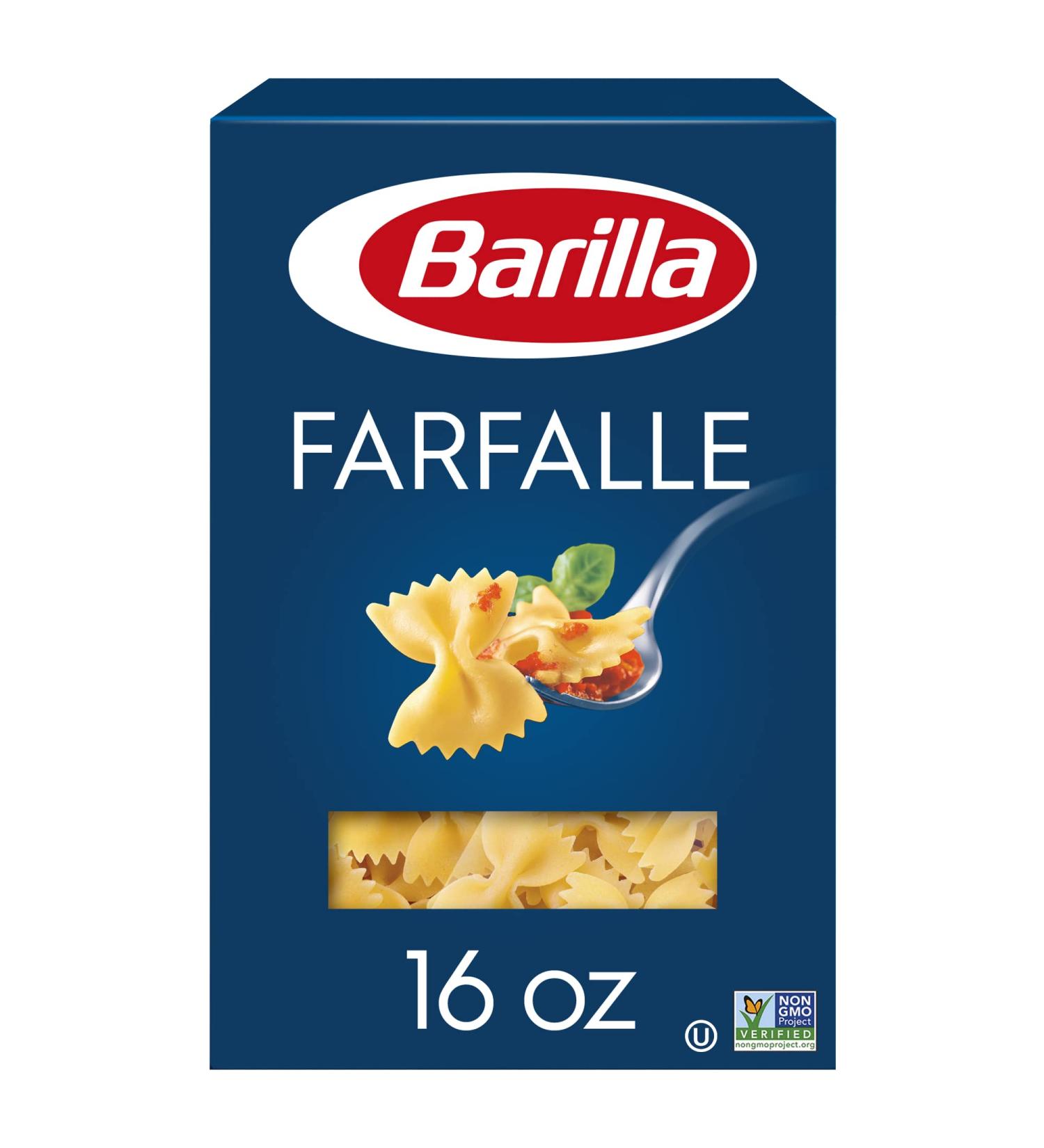 Barilla Farfalle Pasta 16 Oz. Box - Non-GMO Durum Wheat Semolina - Italy's #1 Pasta Brand, Kosher Certified - Buy Online on SooperMarket.com