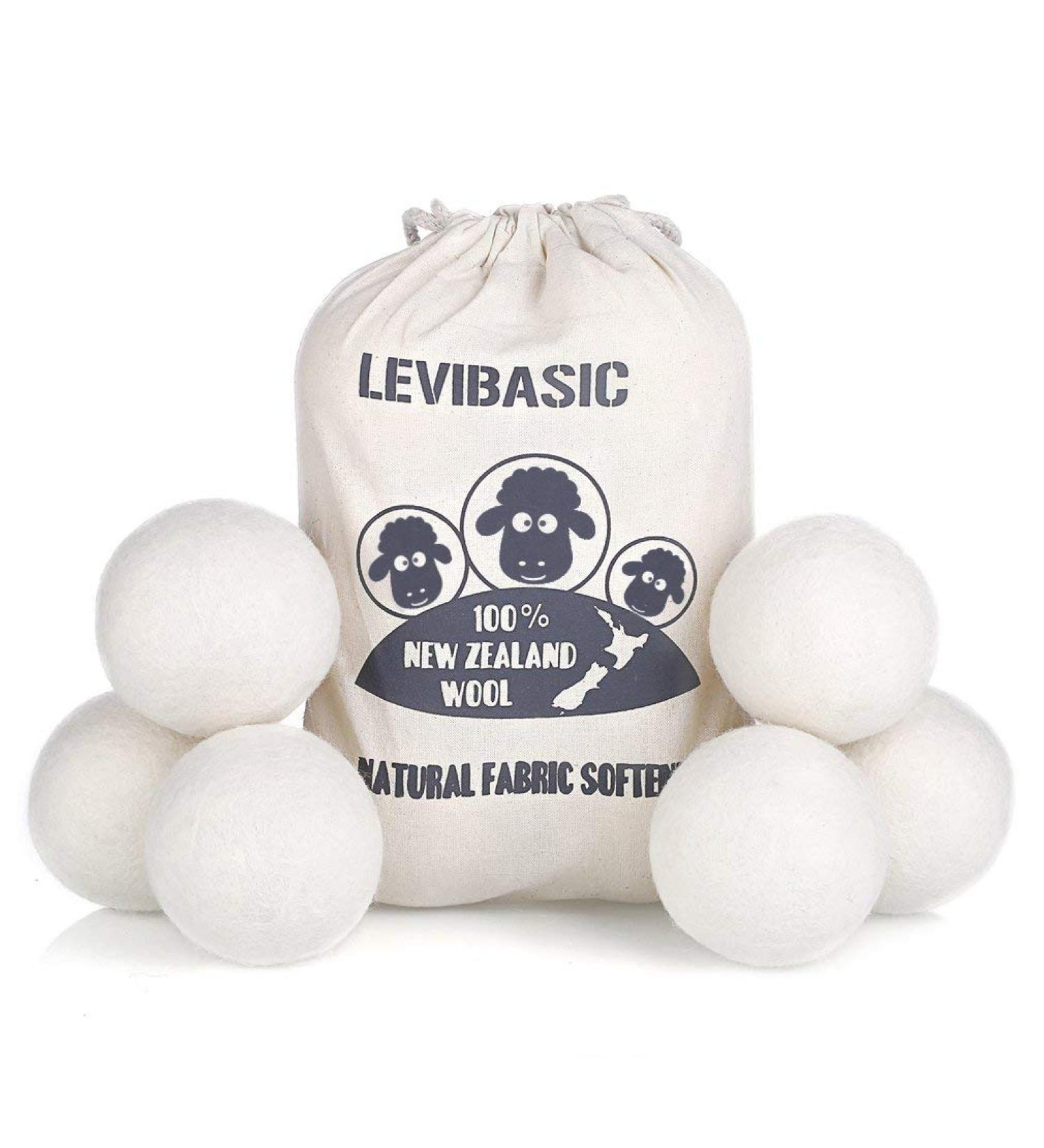 Wool Dryer Balls 6 Pack XL - 100% Organic New Zealand Wool Core - Chemical Free Fabric Softener Alternative by LEVIBASIC - Buy Online on SooperMarket.com