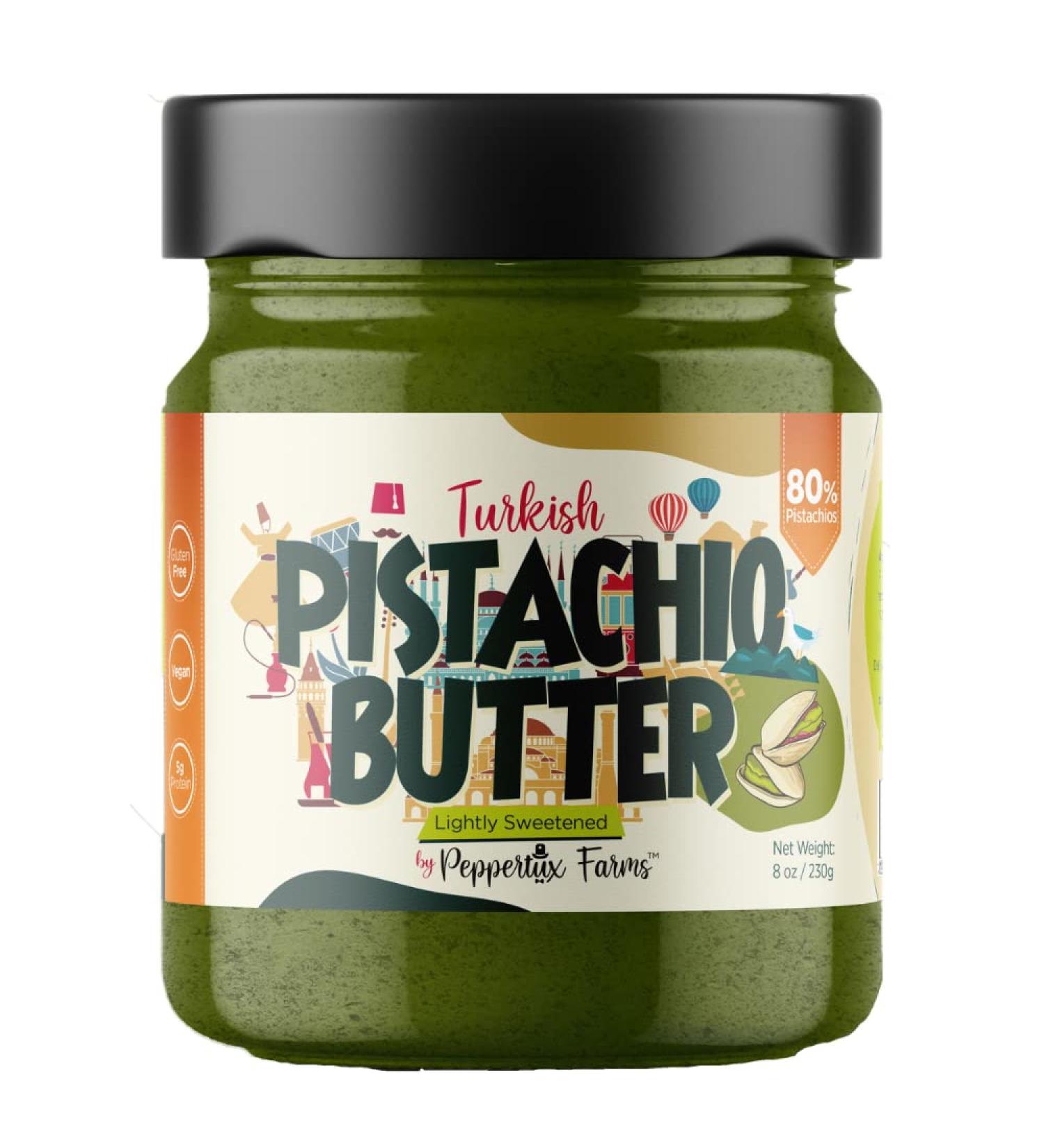 Peppertux Farms Pistachio Butter - The Original I NO REFINED SUGAR I NO SALT - NO CHEMICALS I ALL NATURAL Perfect Upgrade to Peanut Butter I Made with Turkish Antep Pistachios (The Original Pistachio Butter) - Buy Online on SooperMarket.com