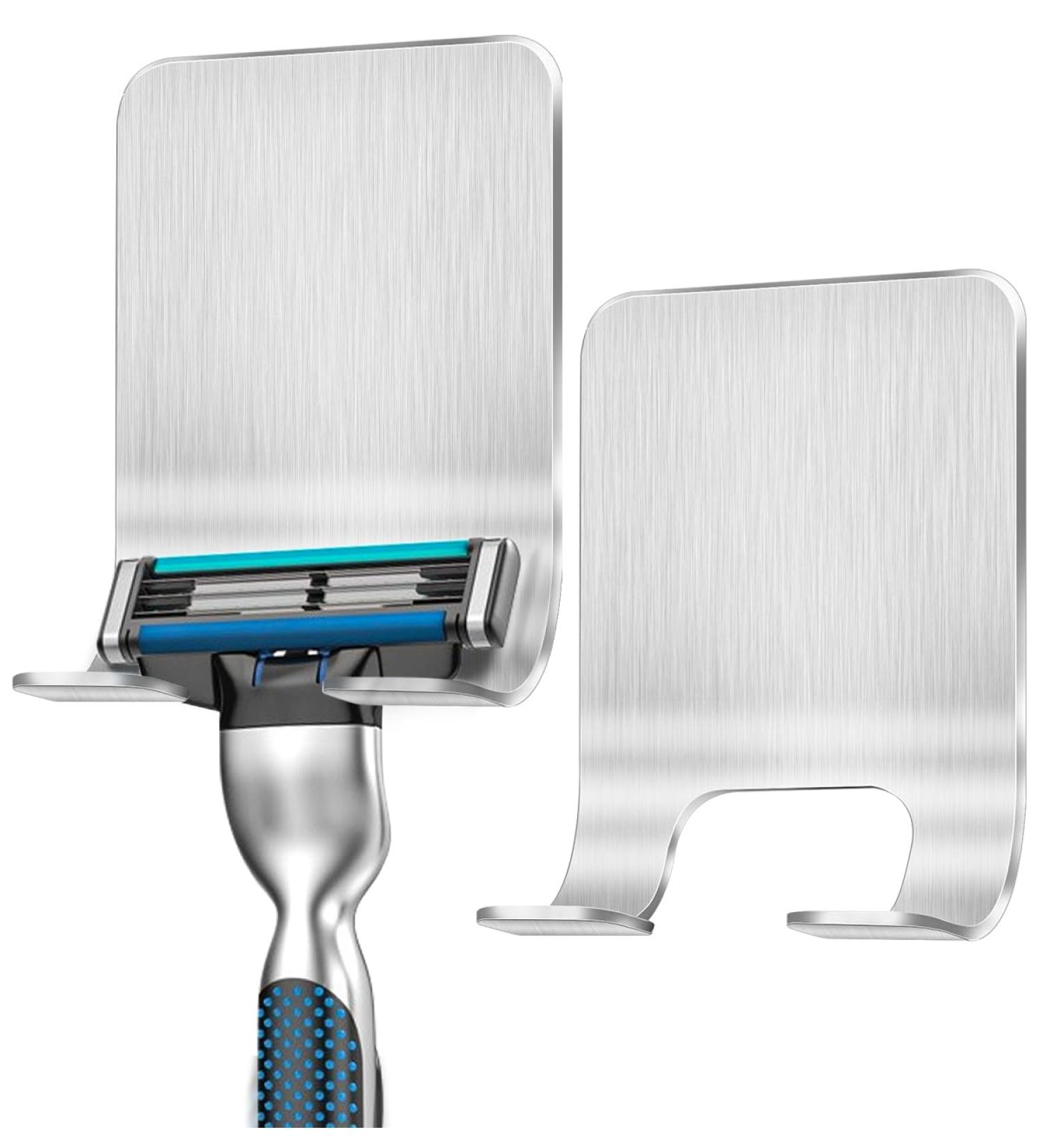 Leryati Razor Holder Shower Set - 2 Stainless Steel Self-Adhesive Razor Hangers for Bathroom & Kitchen - No Drilling Durable & Stylish Silver Holders - Buy Online on SooperMarket.com