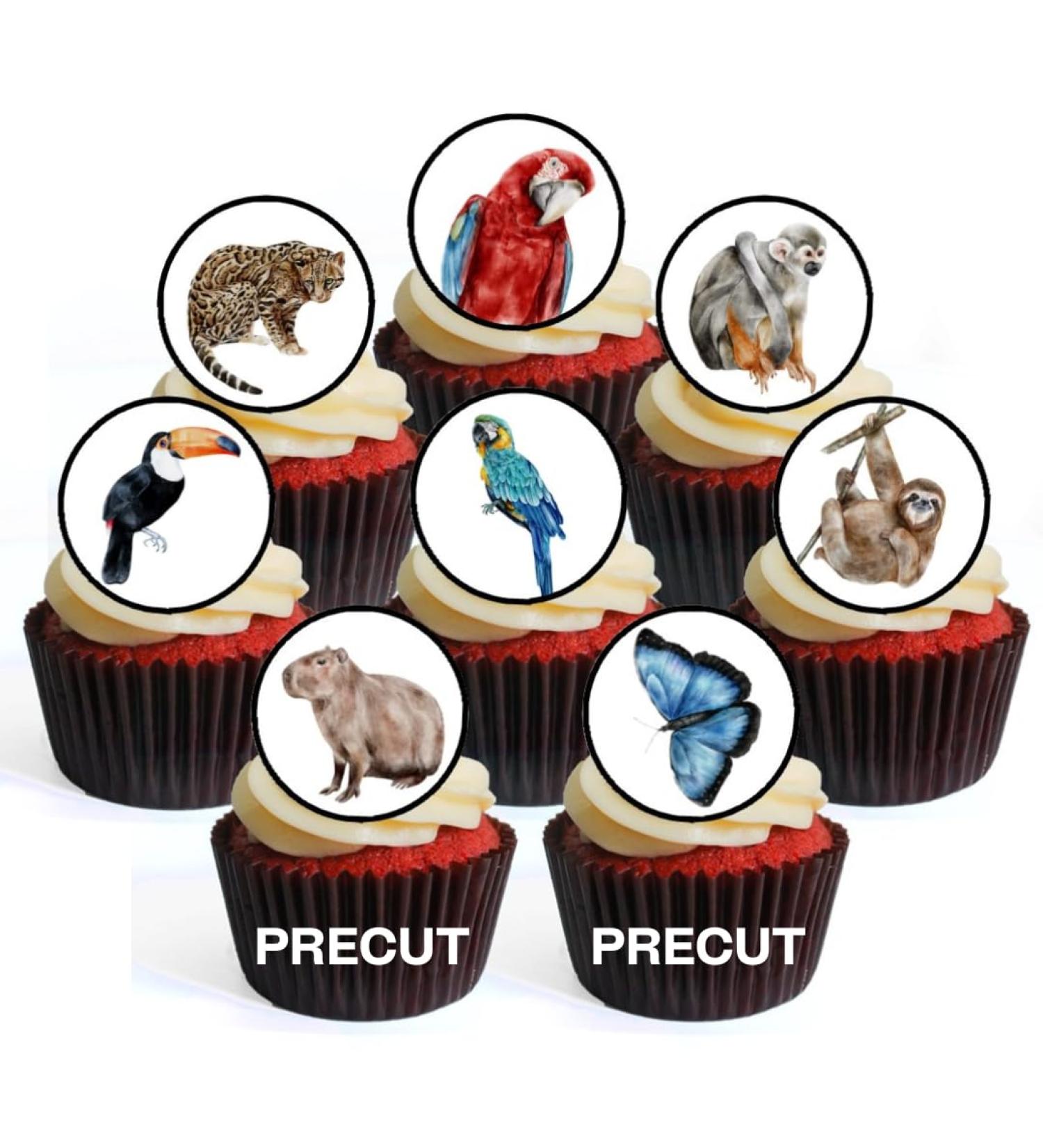 PRECUT Rainforest Animals Edible Cupcake Toppers - Jungle Animals Theme Premium Thickness SWEETENED VANILLA - wafer card disc cake decorations (Pack of 24) - Buy Online on SooperMarket.com