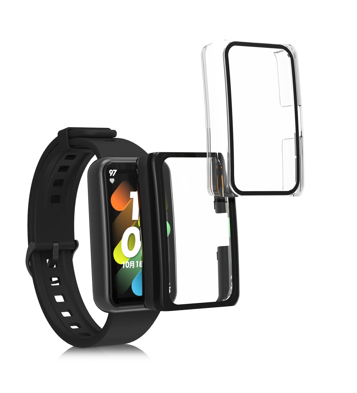 kwmobile Huawei Band 7/Band 6/Honor Band 6 Cover (Set of 2) - Tempered Glass with Plastic Frame - Black/Transparent - Buy Online on SooperMarket.com