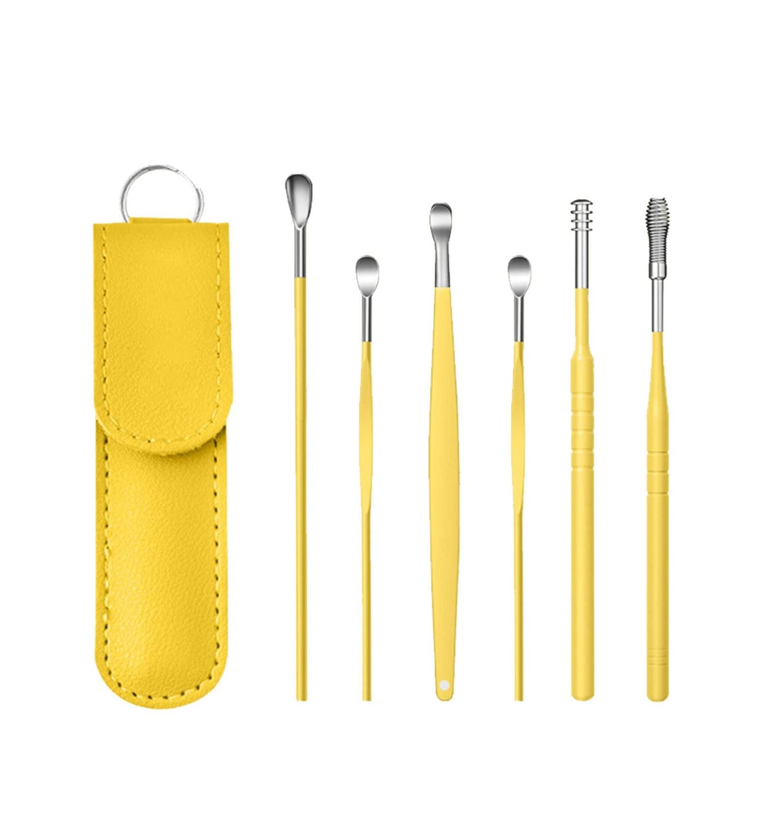 HEIMEABI Spring Earwax Cleaner Tool Set | 6Pcs 360 Spiral Design | Ear Wax Removal Kit with Storage Bag | Self Care Gifts - Yellow One Size - Buy Online on SooperMarket.com