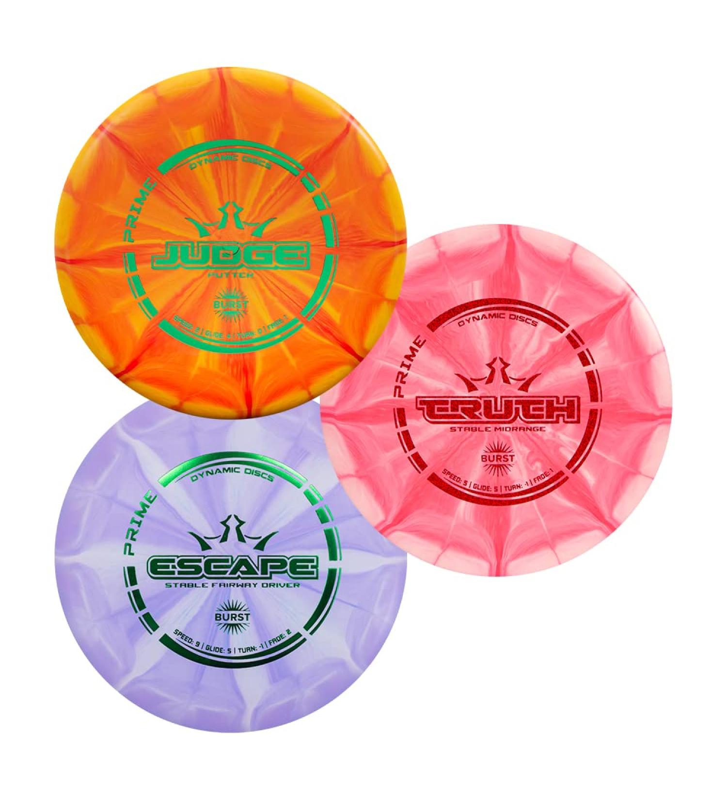 Dynamic Discs Prime Burst Starter Set - Prime Judge, Prime Truth, and Prime Escape | Maximum Distance Frisbee Golf Driver Set | Frisbee Golf Stamp and Color Vary | 3 Discs - Buy Online on SooperMarket.com