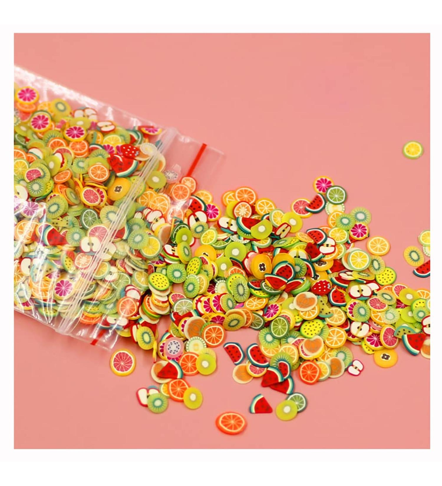 Egurs 1000pcs 3D Nail Art Polymer Clay Slices Colorful Soft Clay Beads Nails Sticker Nail Art Decoration Crafts Fruit