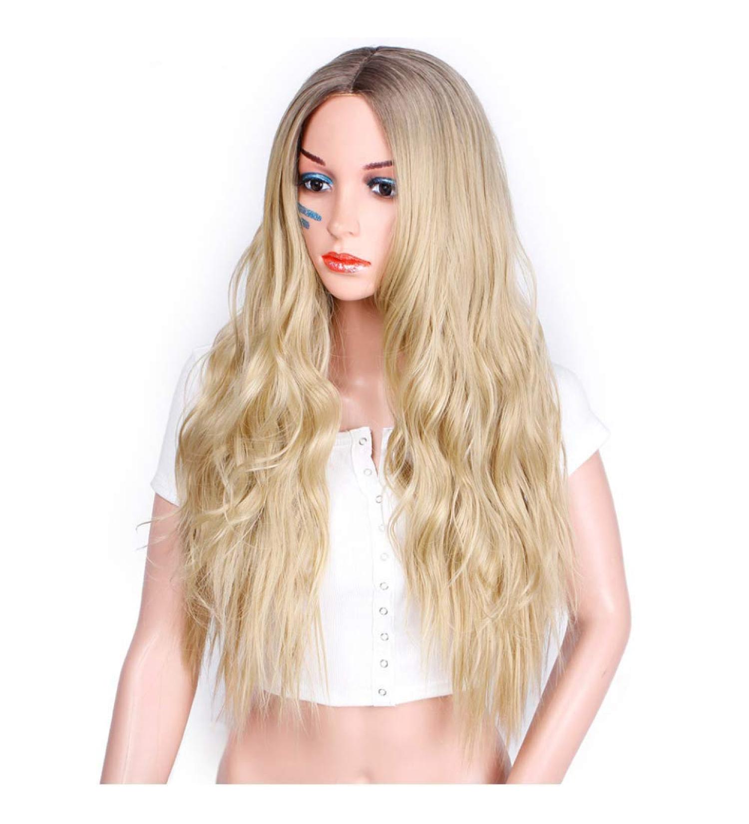 SHIYID Long Wavy Platinum Blonde Wig Synthetic Wigs For Women Blonde Color Glueless Hair