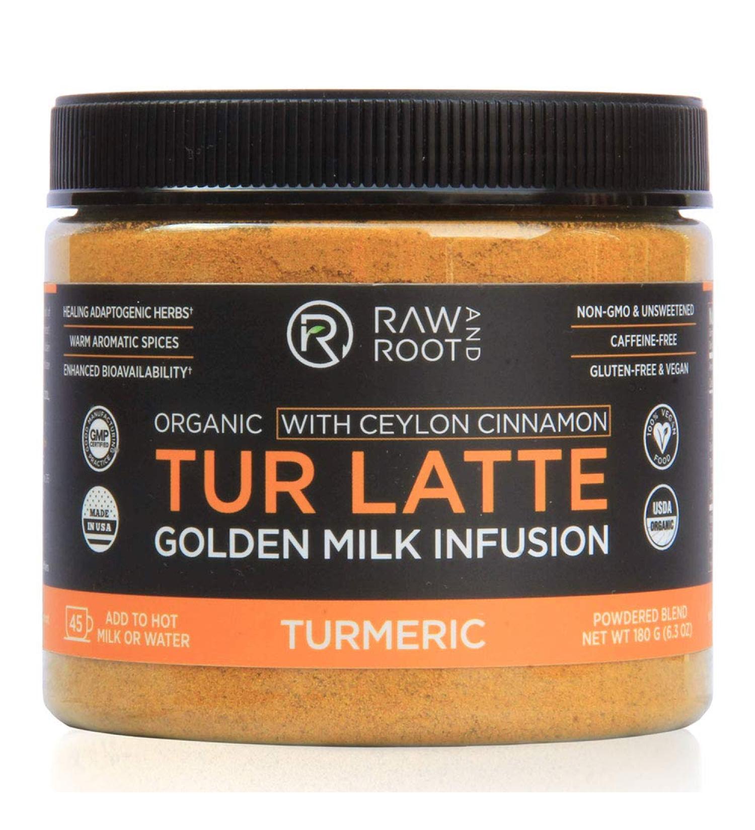 Tur Latte - USDA Organic Golden Milk Powder with Ceylon Cinnamon - 45 Servings 6.34 Oz - Anti-Inflammatory Superfood Mix - Vegan Keto Gluten-Free Unsweetened - Buy Online on SooperMarket.com