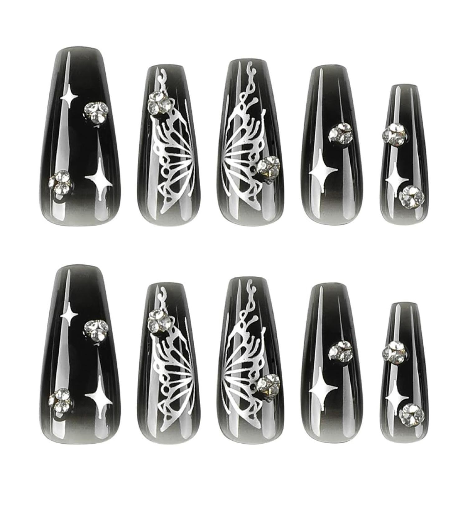 Ruarby False Nails Full Cover Nail Tips Butterfly Press On Nails French Tip False Nails Stick on Nails DIY Manicures Supplis - Buy Online on SooperMarket.com