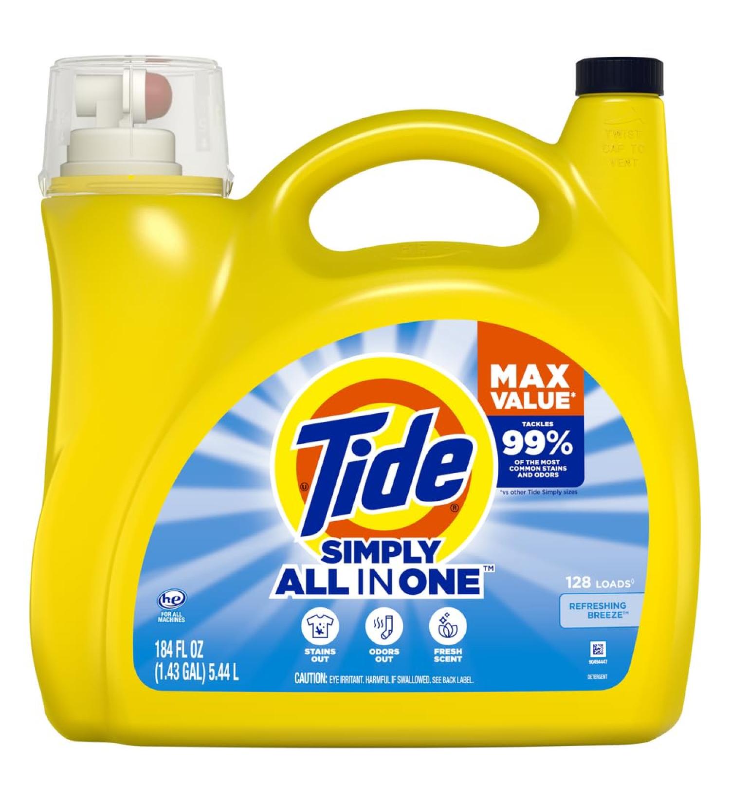 Tide Simply Liquid Laundry Detergent Refreshing Breeze 184 Oz 128 Loads 184 Fl Oz (Pack of 1) Refreshing Breeze