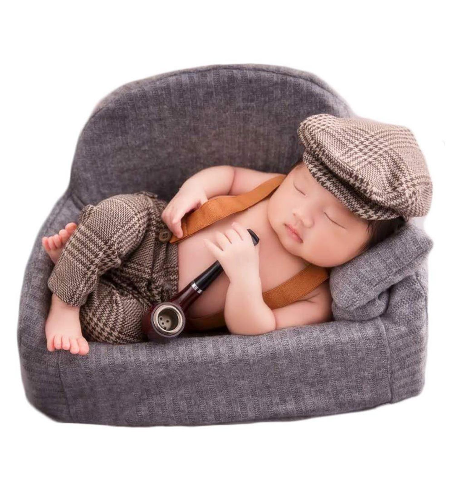 Baby Photography Props Newborn Boy Photo Shoot Outfits Infant Gentleman Suit Lattice Outfit Hats (Coffee) A-coffee - Buy Online on SooperMarket.com