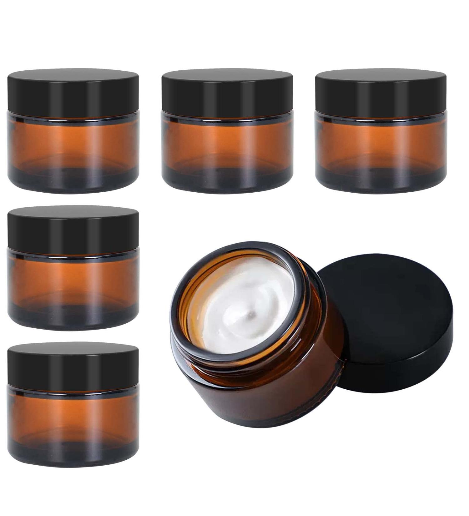 Amber Glass Containers - 6 Pack 30ml/50ml Refillable Ointment Pots for Cosmetics Creams & Oils - Eco-Friendly Brown Glass Jars for Women & Girls - Buy Online on SooperMarket.com