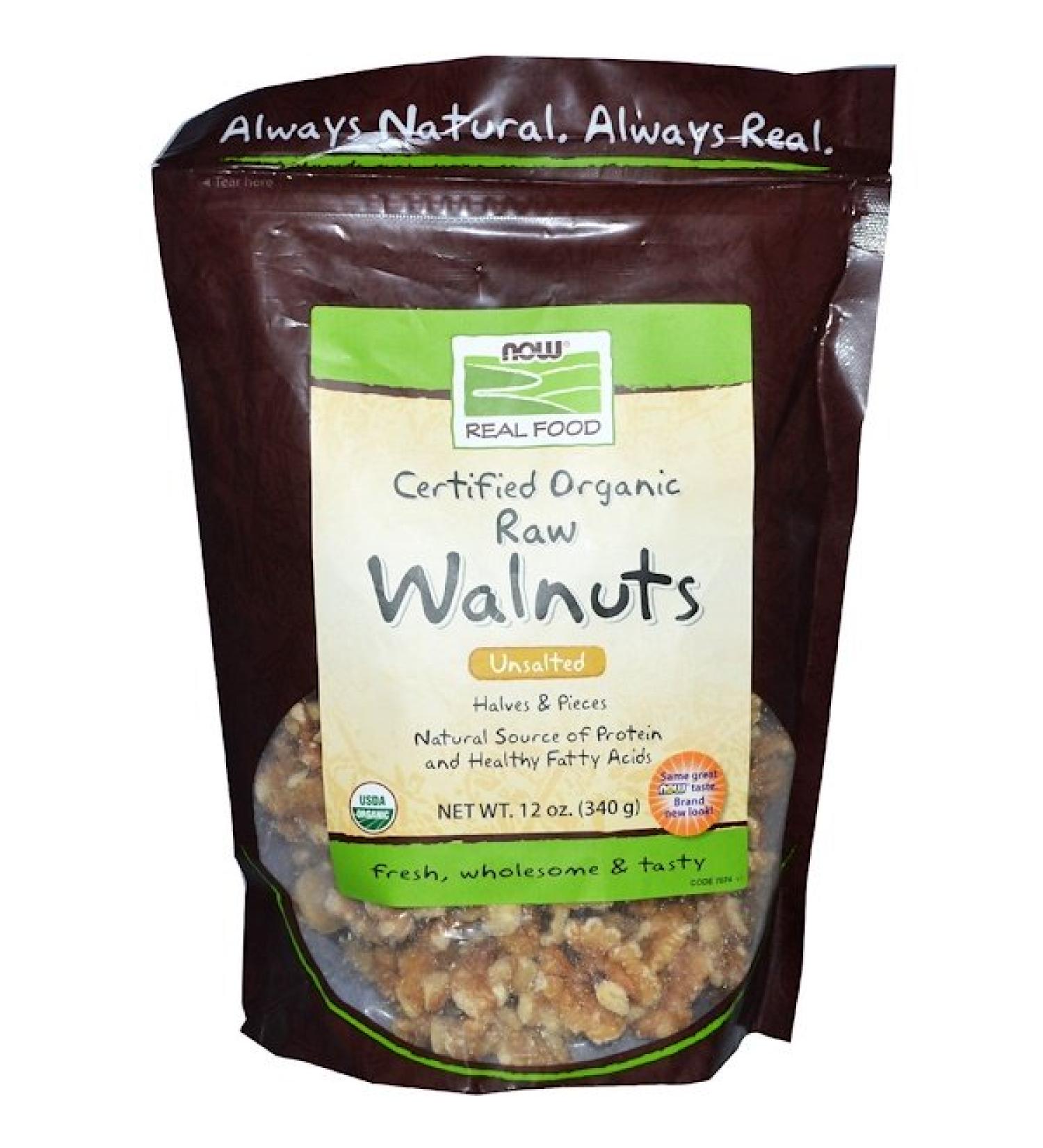 Now Foods Real Food Certified Organic Raw Walnuts Unsalted 12 oz (340 g)