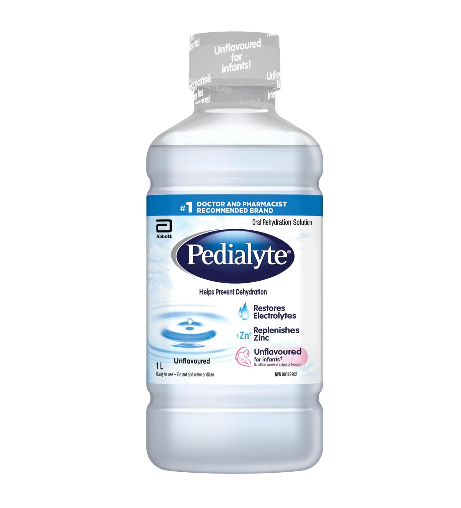 Pedialyte Electrolyte Oral Rehydration Solution Unflavoured 1-L Bottle Unflavored for Infants - Buy Online on SooperMarket.com