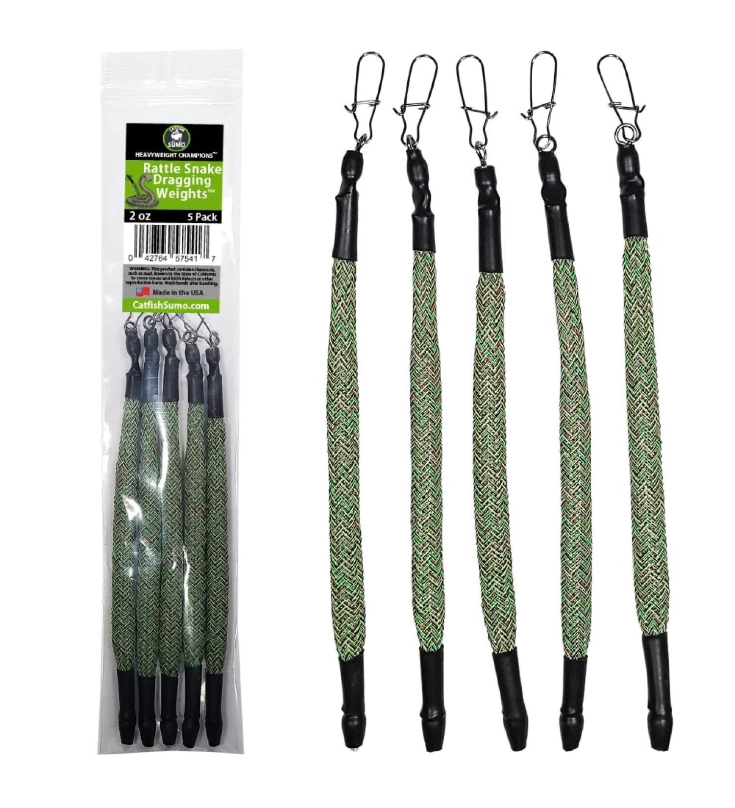 Rattle Snake Dragging Weights 4oz 5-Pack - Snagless Sinkers for Trolling, Drifting, and Catfish Attraction - Buy Online on SooperMarket.com
