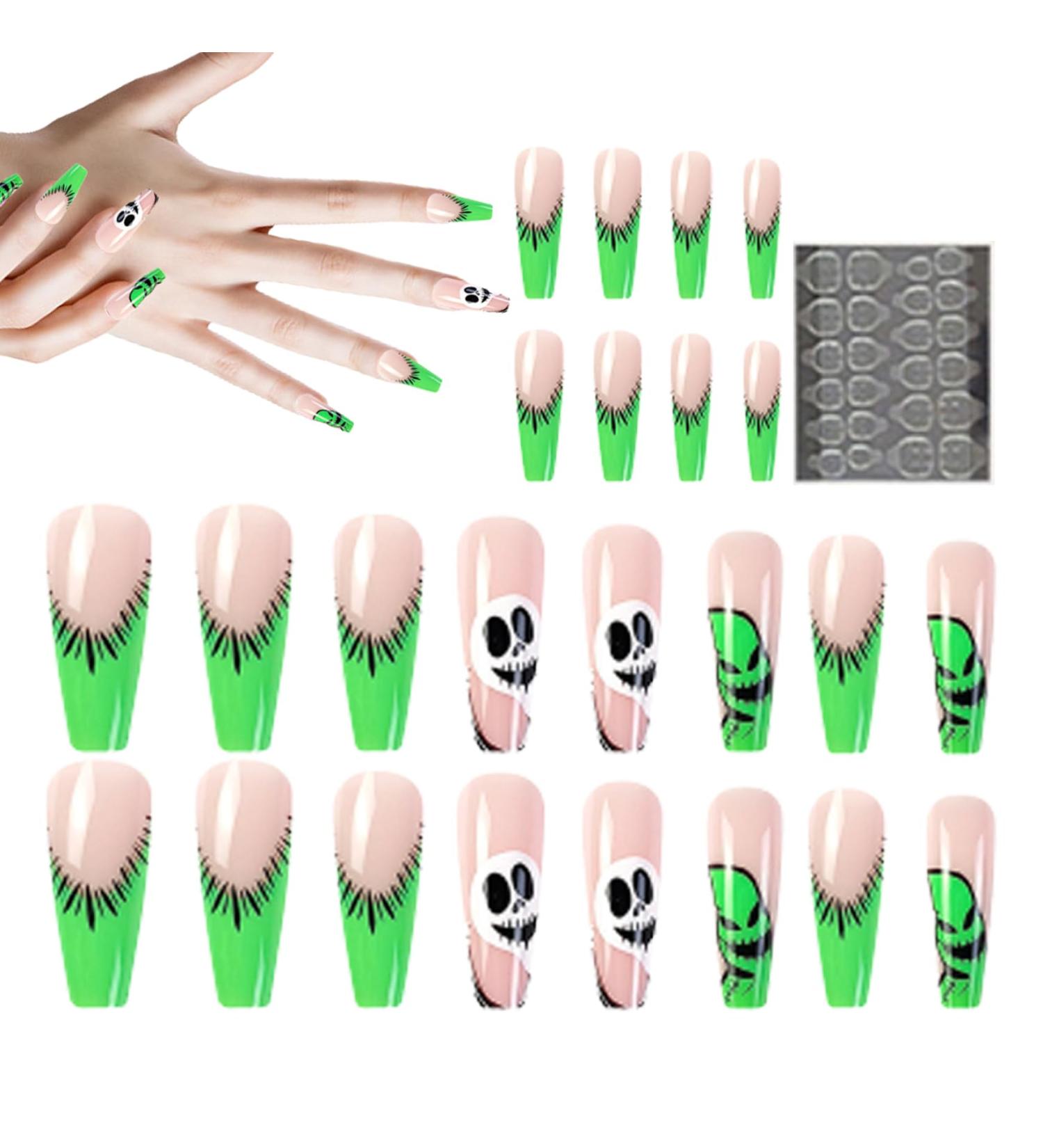 Halloween Nails Halloween Press on Nails Medium Horror Ghost and Skull Halloween Fake Nails 24PCS Coffin French Tip False Nails with Gel Glue for Halloween - Buy Online on SooperMarket.com