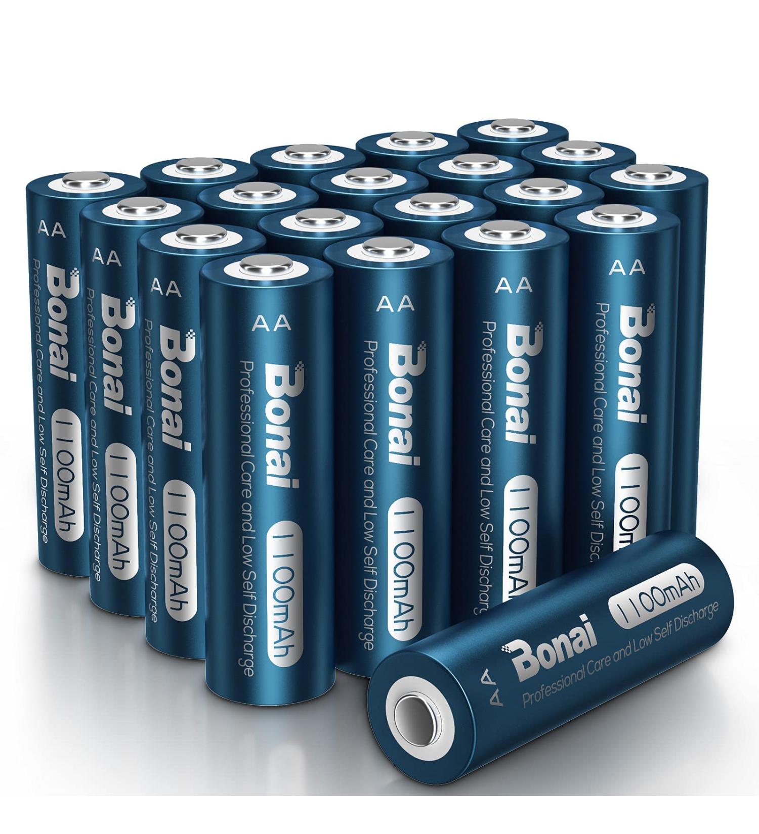 BONAI AA Rechargeable Batteries - 1100mAh NiMH for Solar Lights - Pre Charged 20 Pack - High Capacity Double-A Batteries - Buy Online on SooperMarket.com
