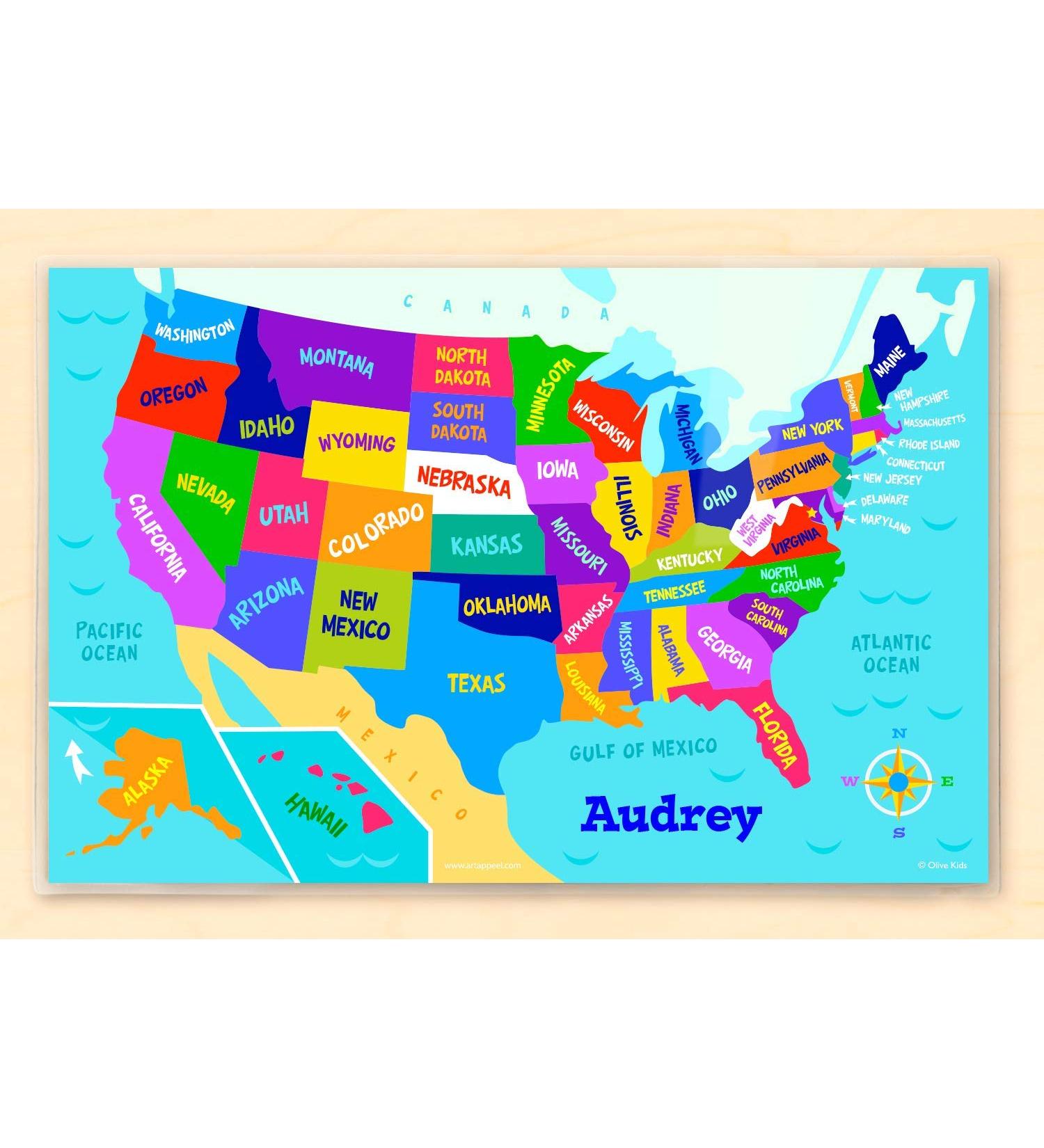 Custom USA Map Placemat - Personalized Kids' Dining Essential - Buy Online on SooperMarket.com