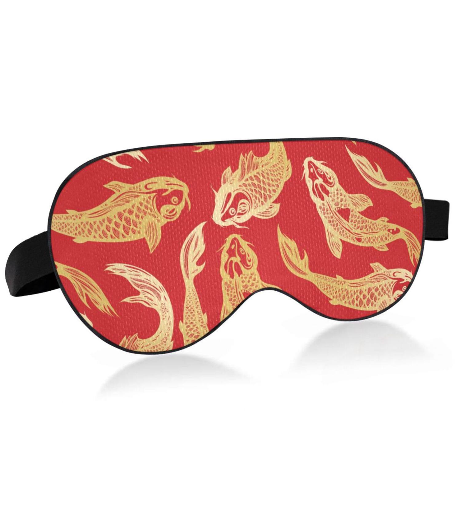 Haskirky Light Blocking Eye Mask for Deep Sleep | Adjustable for Men and Women | Ideal for Travel, Yoga, and Meditation | Red Ukiyoe Fish Design - Buy Online on SooperMarket.com