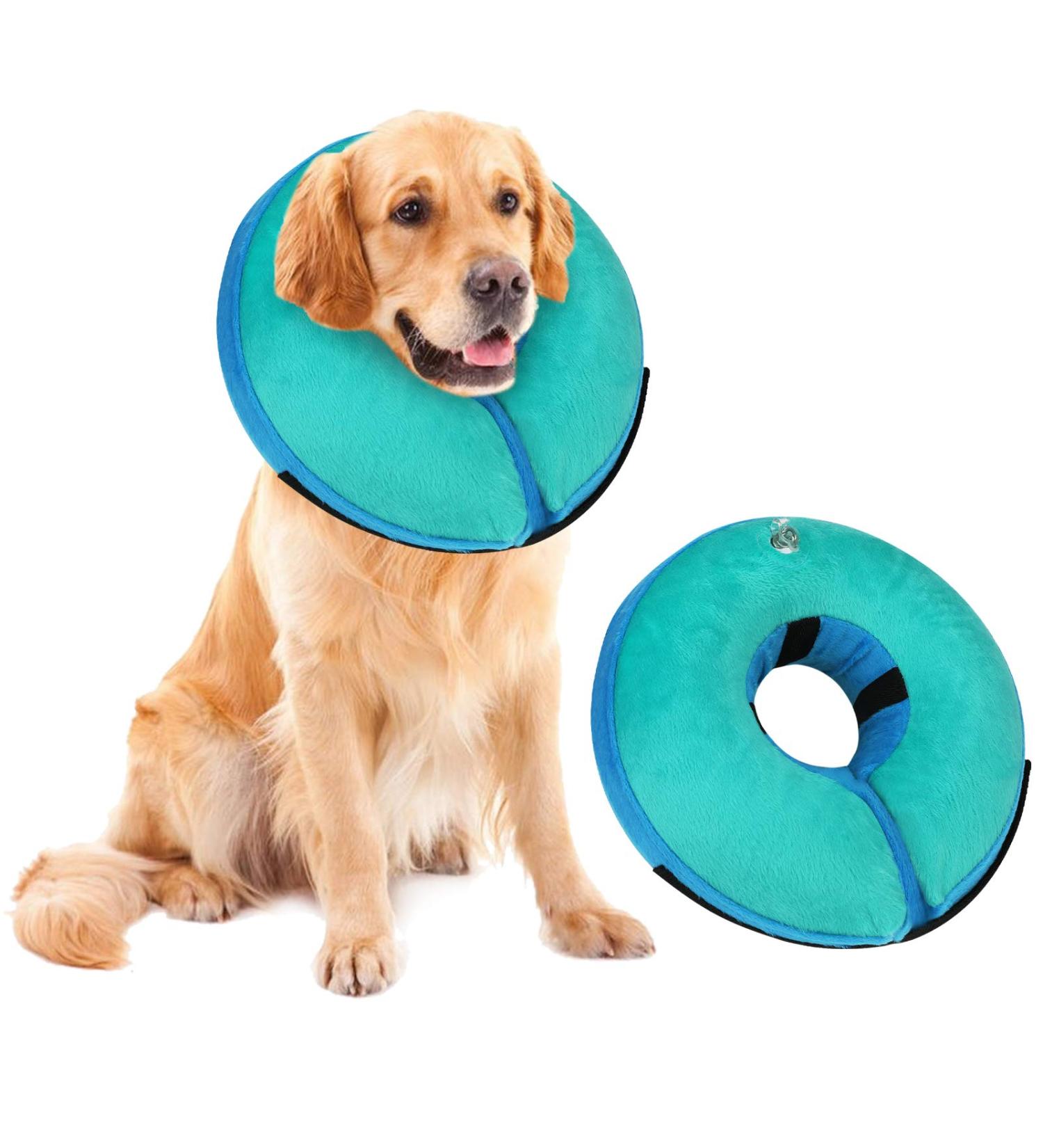 MUKSIRON Inflatable Dog Cone Collar | Adjustable Recovery Collar for Dogs & Cats | Prevent Biting & Scratching | Green-Blue | Large Size - Buy Online on SooperMarket.com