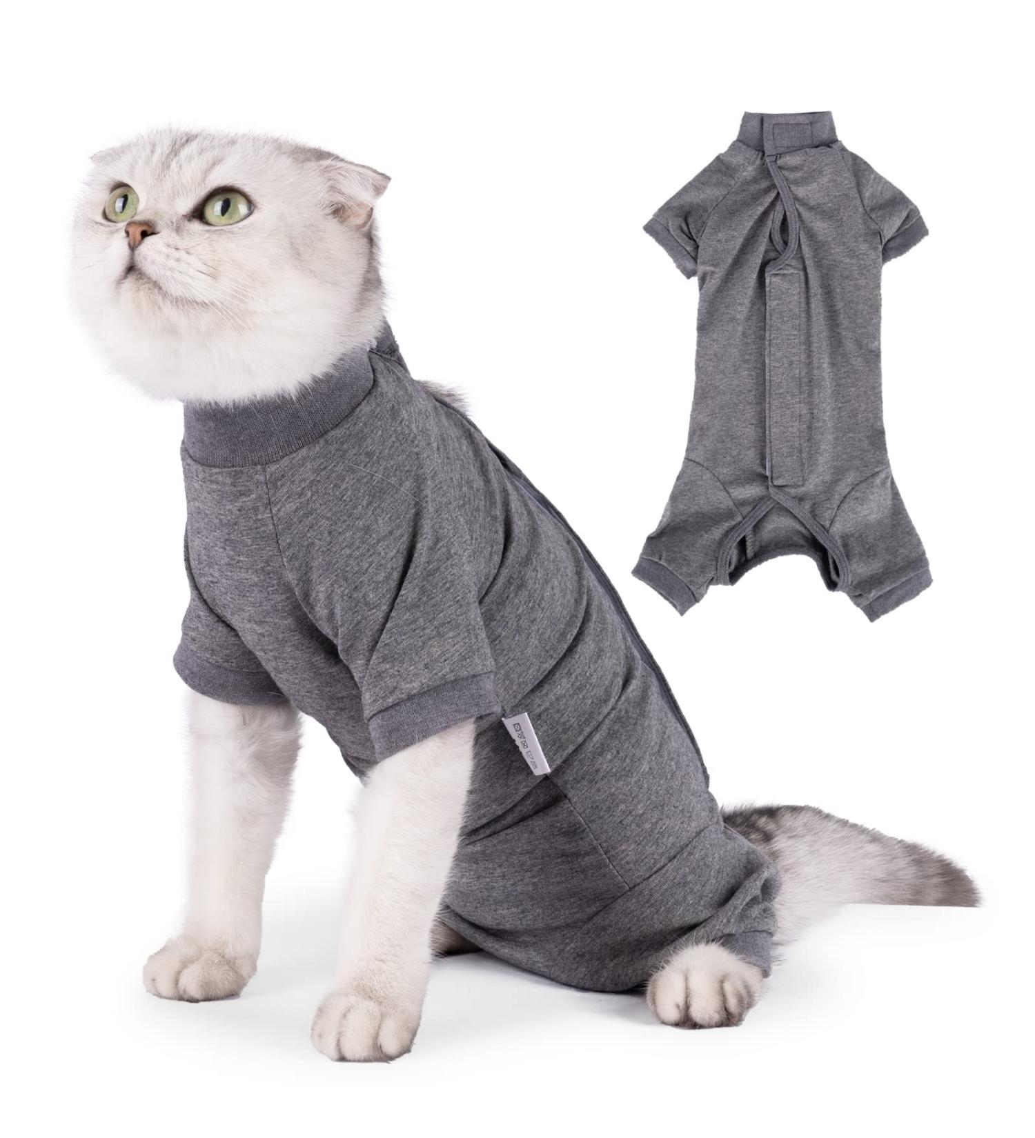 HEYWEAN Cat Recovery Suit After Surgery E-Collar Alternative Pet Medical Surgical Shirt Breathable Home Long Sleeve Cat Clothing L (Pack of 1) Grey - Buy Online on SooperMarket.com