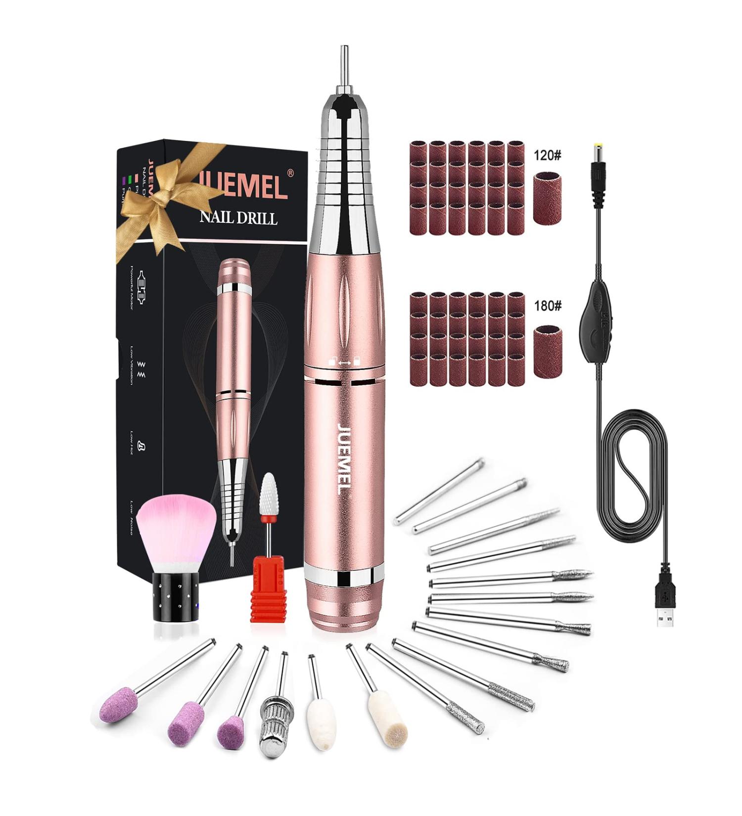 JUEMEL Portable Electric Nail Drill Kit 35000rpm - Professional Efile Set for Acrylic and Gel Nails - Manicure Pedicure Tool with 17pcs Bits and Accessories - Pink - Buy Online on SooperMarket.com