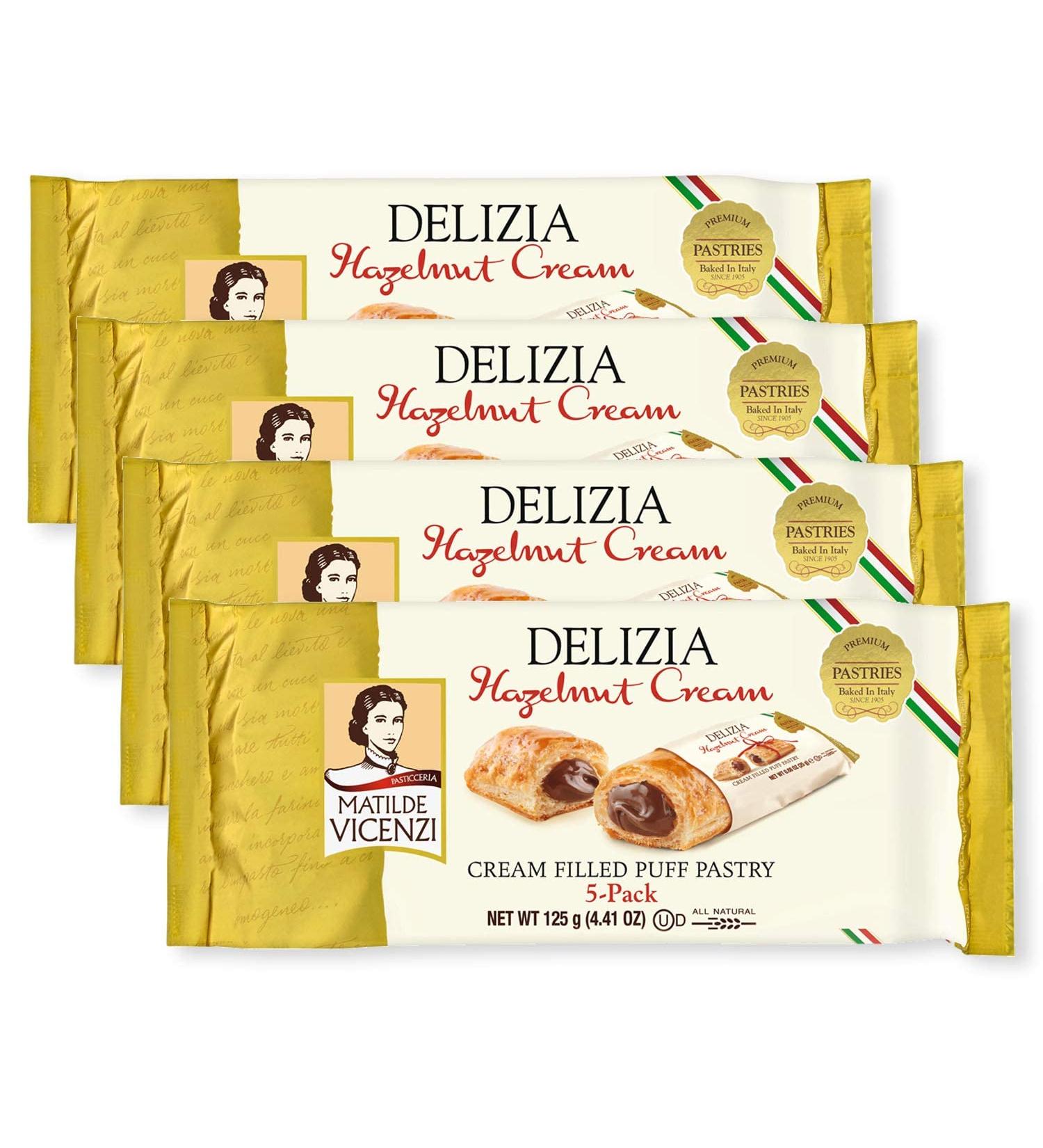 Delizia Hazelnut Cream Puff Pastry Rolls 4-Pack - Made in Italy | All-Natural Kosher Dairy - 4.41oz (125g) Box by Matilde Vicenzi - Buy Online on SooperMarket.com