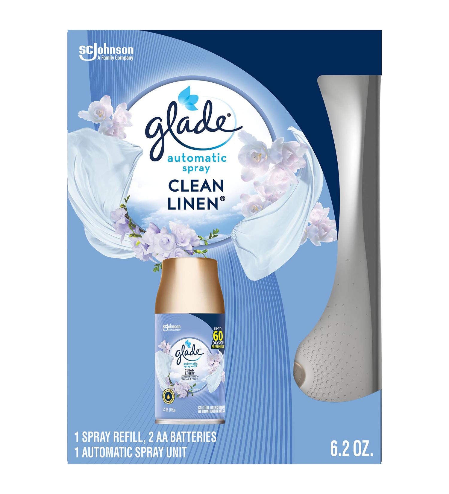 Glade Automatic Spray Refill & Holder Kit - Clean Linen Scent 6.2 Oz - Home & Bathroom Air Freshener - Buy Online on SooperMarket.com