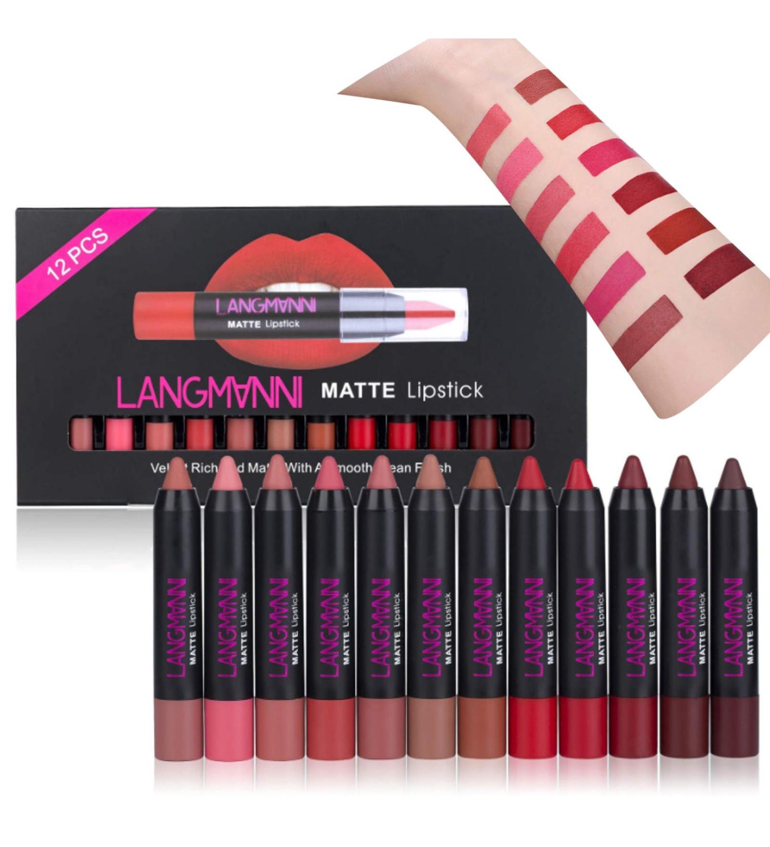12 Colors Velvet Matte Lip Pencil Set | Waterproof Long Lasting Lip Liner | Non-Stick Lipstick Set with Gift Box - Buy Online on SooperMarket.com