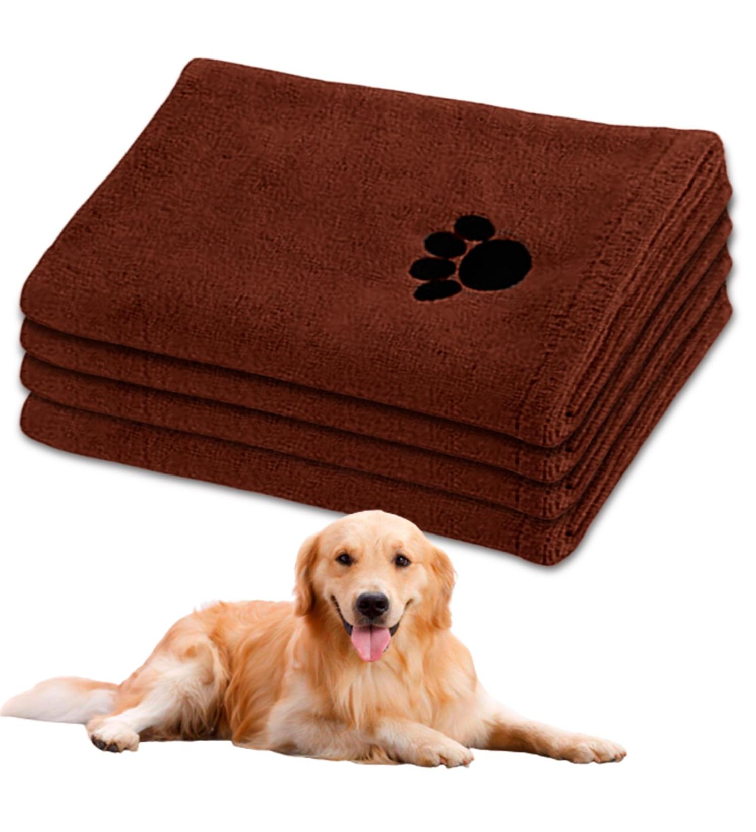 Extra Absorbent Microfiber Dog Towels - 4 Pack for Small & Medium Dogs - Soft & Durable (35x75 cm) - Ideal for Cats Too - Buy Online on SooperMarket.com