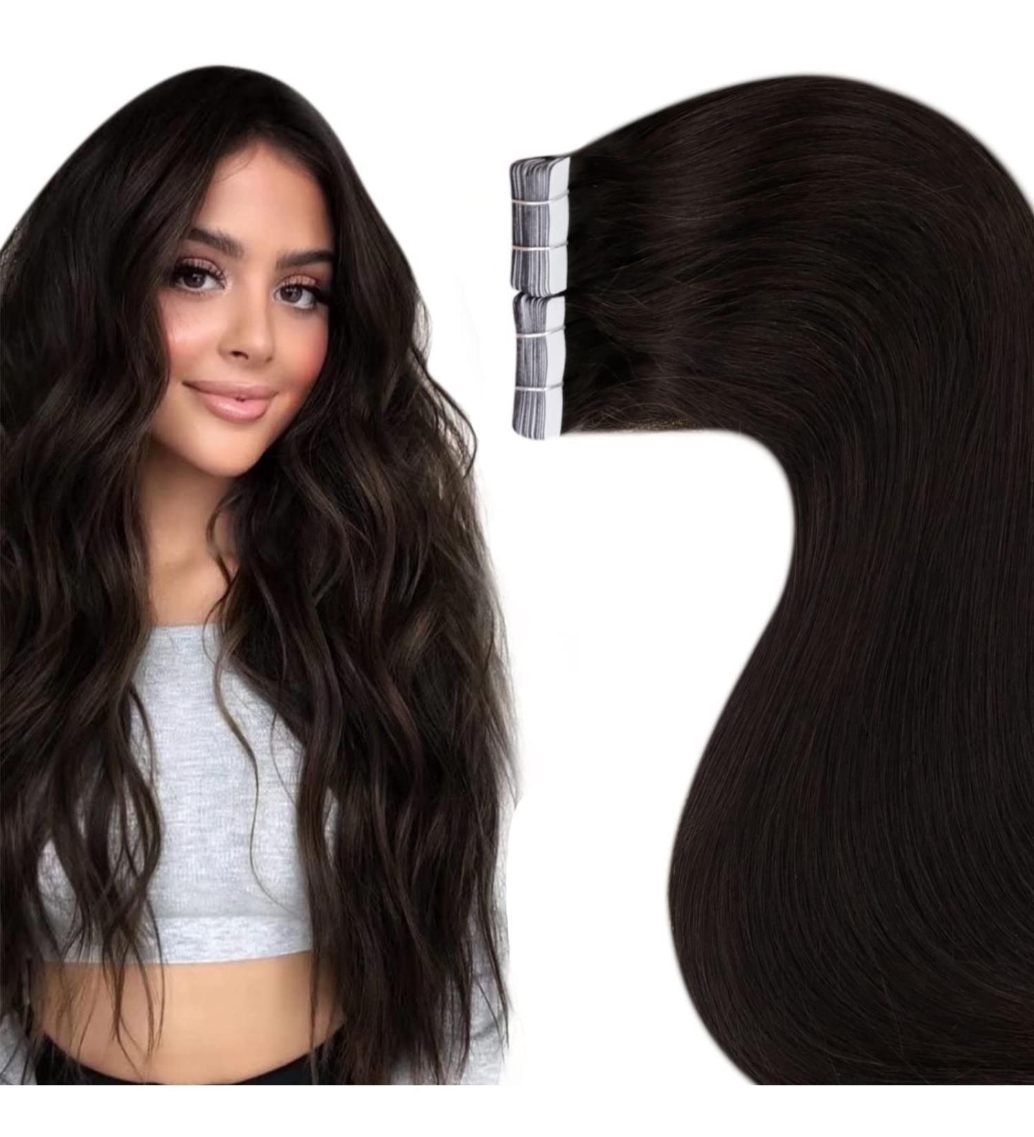 Laavoo Real Hair Extensions | Tape-In Dark Brown Remy Hair 55cm | 20pcs 50g #2 - Buy Online on SooperMarket.com