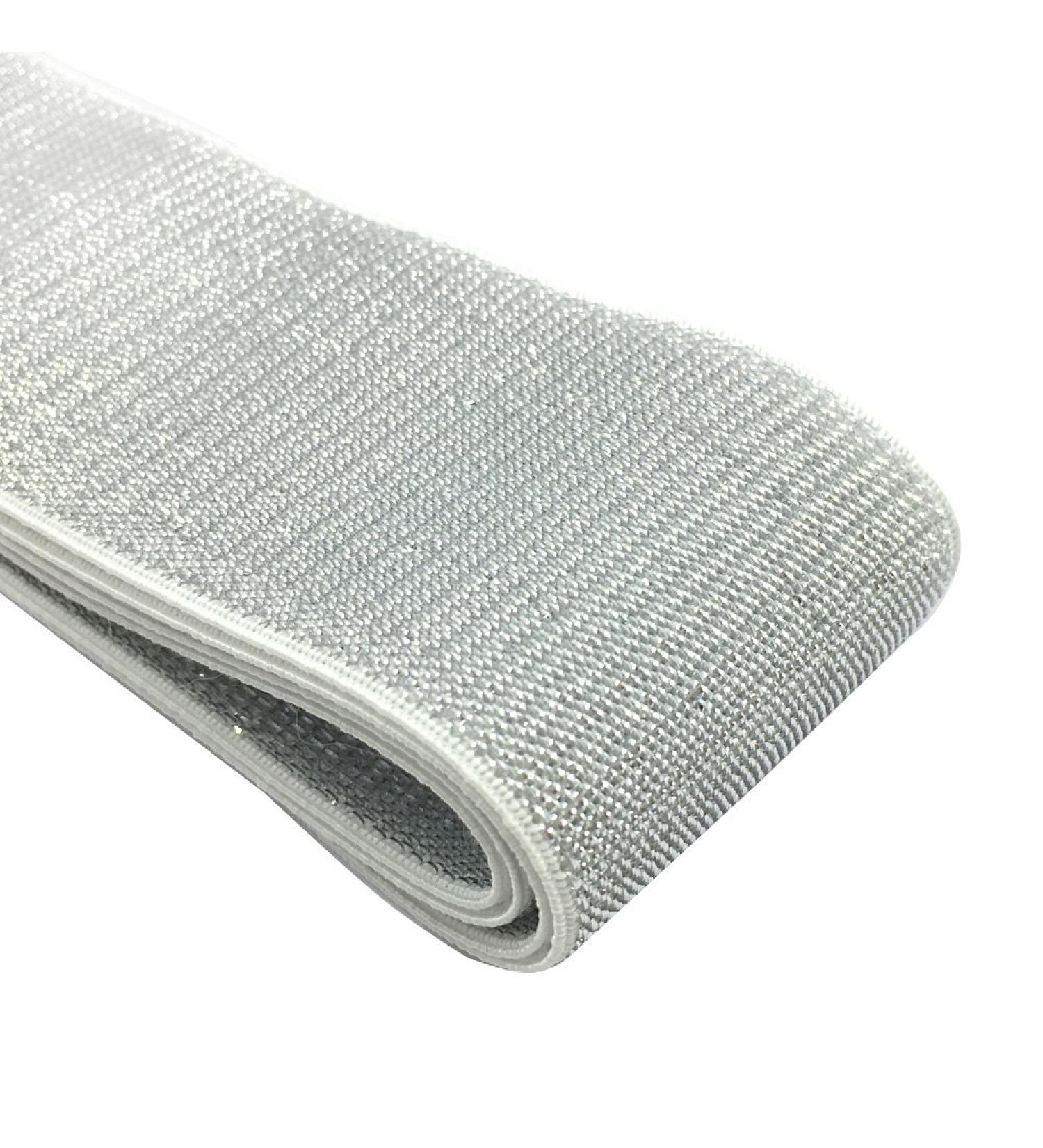 Strapcrafts 2-inch Wide Soft Gold and Silver Glitter Elastic Bands by 3-Yard  Waistband Elastic  Sewing Elastic (Silver Glitter in White) 21050