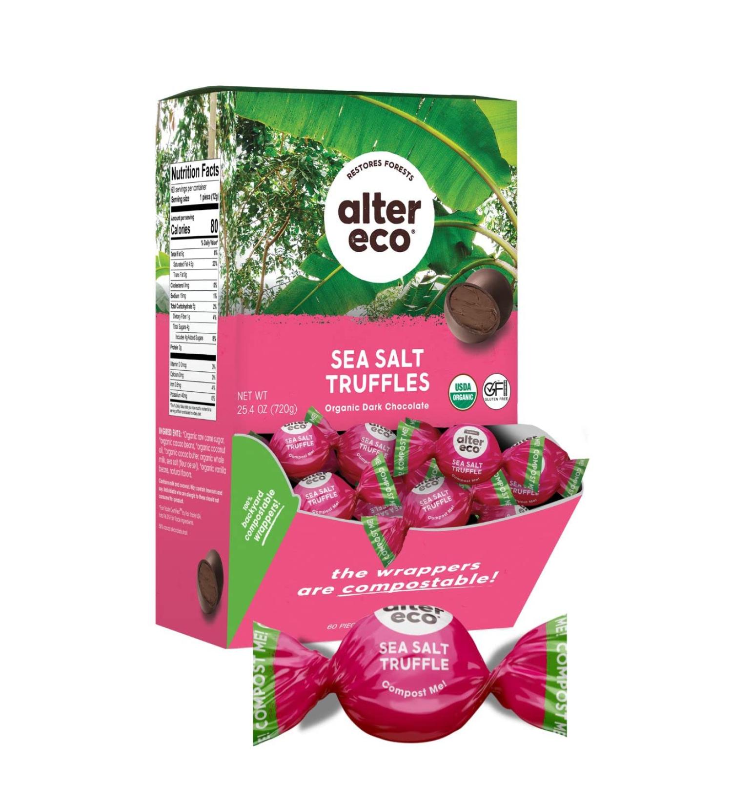Alter Eco Deep Dark Sea Salt Truffles | 58% Pure Dark Cocoa | Fair Trade Organic Non-GMO Gluten Free | 60 Truffles | 60 Count - Buy Online on SooperMarket.com