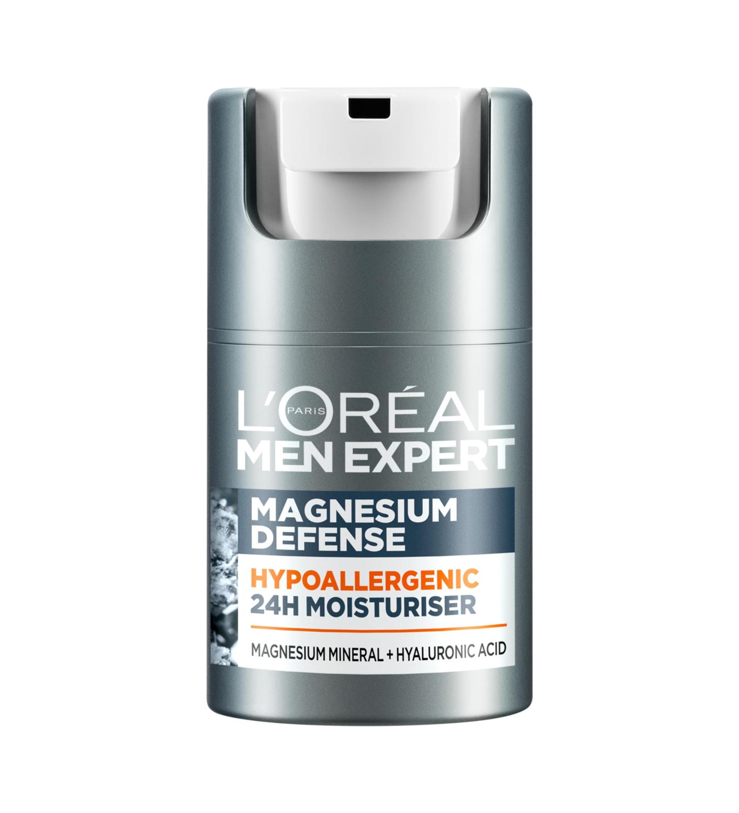 L'Or al Paris Men Expert Sensitive Skin Moisturiser 50ml - Magnesium Defence & Hyaluronic Acid | Hypoallergenic 24H Daily Moisturiser - Buy Online on SooperMarket.com