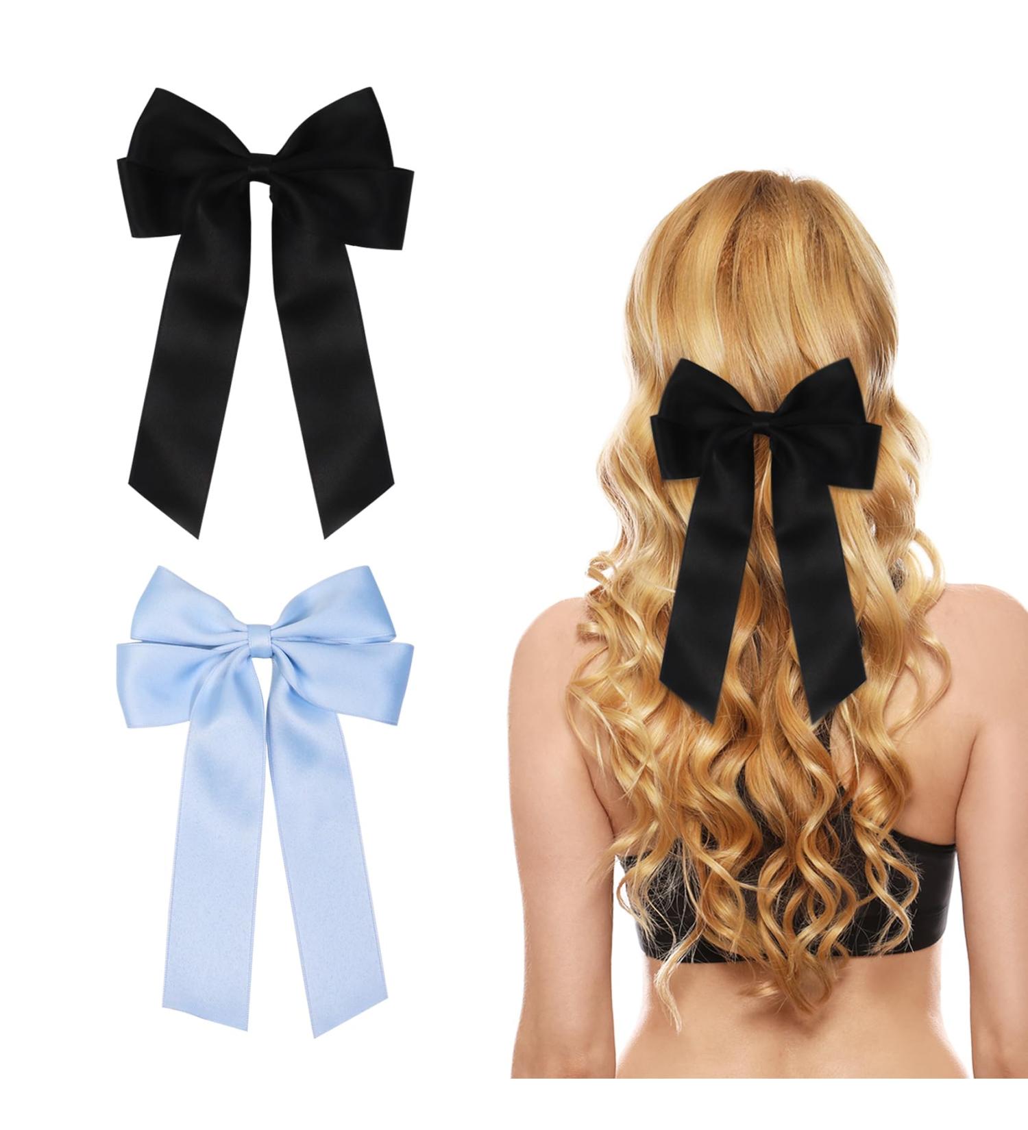 2 Pack Bow Hair Clips Black Hair Bows for Women Girls Large Bow Clips Hair Barrette Hair Accessories(Black Blue) - Buy Online on SooperMarket.com