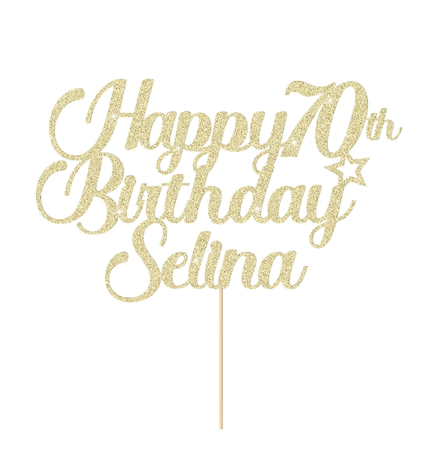 Personalised Happy Birthday Cake Topper Cake Decorations Double Sided Glitter Cake Toppers Custom Gifts for Women Men Friend with Any Age Name on 1st 10th 20th 30th 40th 50th (Champagne Gold) - Buy Online on SooperMarket.com