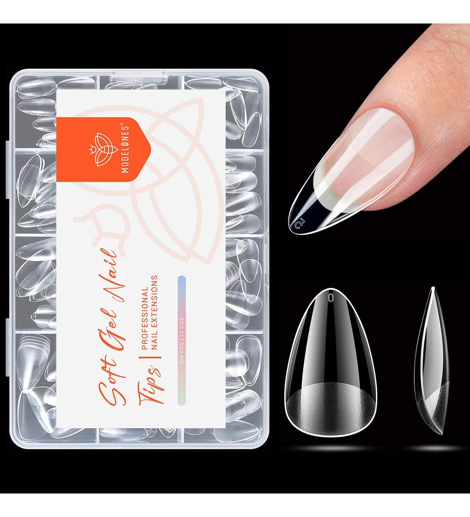 Modelones Short Almond Nail Tips - 216PCS Pre-shaped Full Cover Fake Nails & Gel Nail Extension Kit | 12 Sizes A1 - Perfect for Acrylic & Gel Manicure - Buy Online on SooperMarket.com