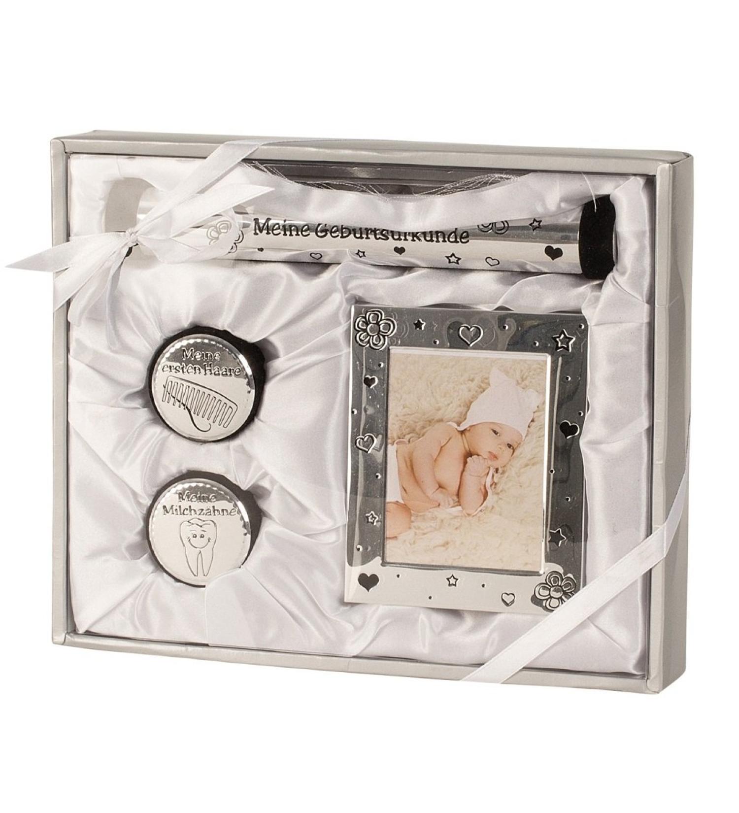Baby set silver milk tooth hair box photo frame