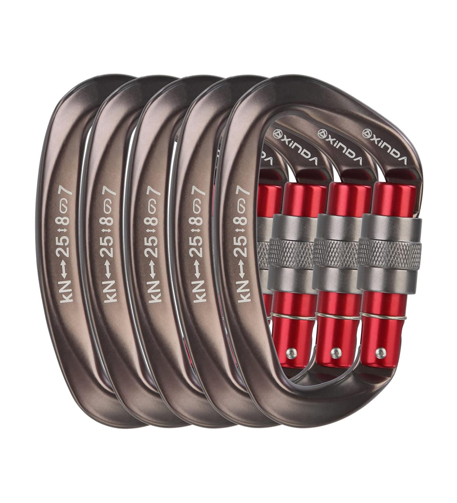 XINDA Screwgate Locking Carabiner Clip Set - 5 Pack Heavy Duty Rock Climbing Carabiners - Professional Outdoor Gear in Gray - Buy Online on SooperMarket.com
