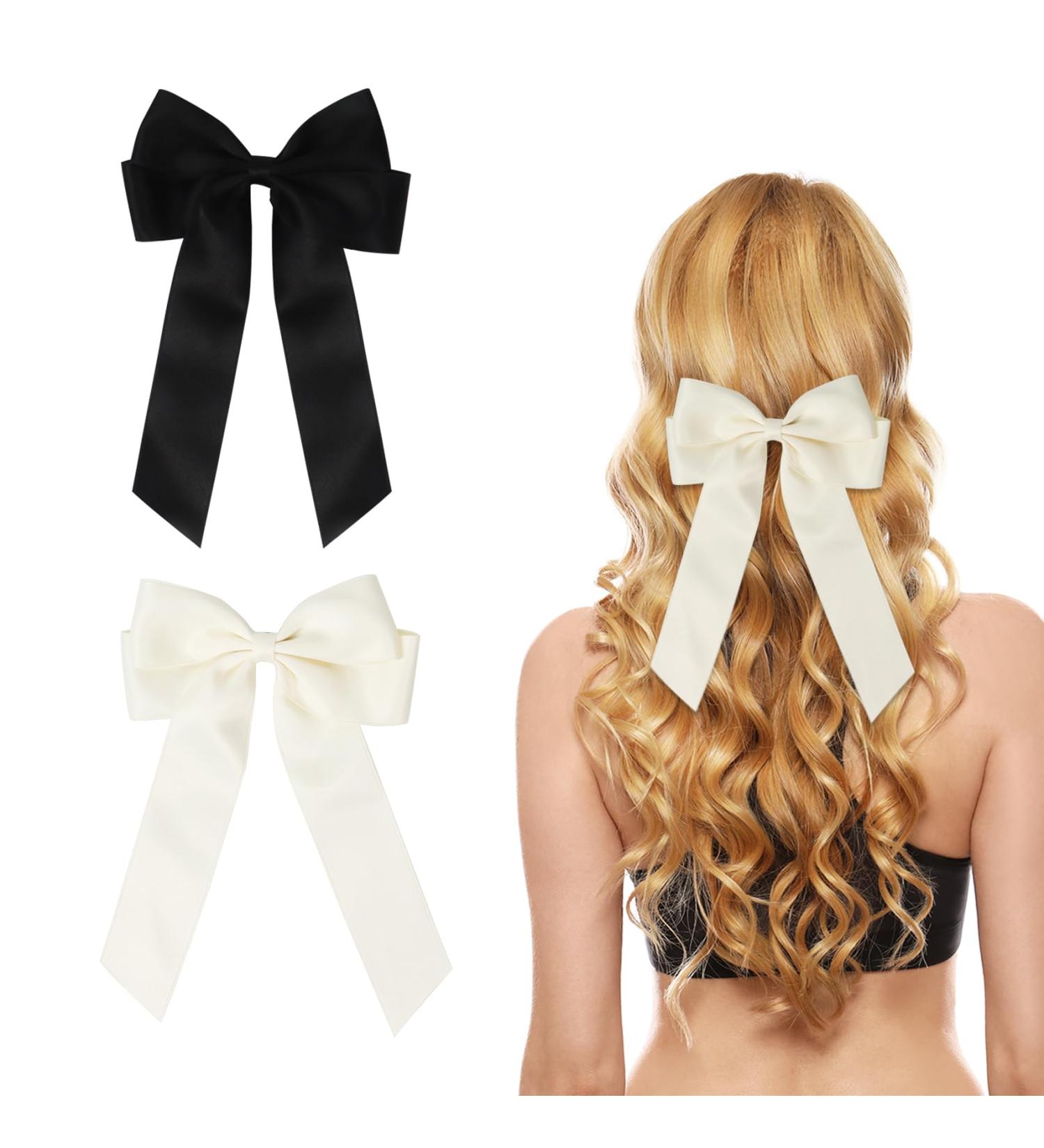 2 Pack Bow Hair Clips Black Hair Bows for Women Girls Large Bow Clips Hair Barrette Hair Accessories(Black Beige) - Buy Online on SooperMarket.com
