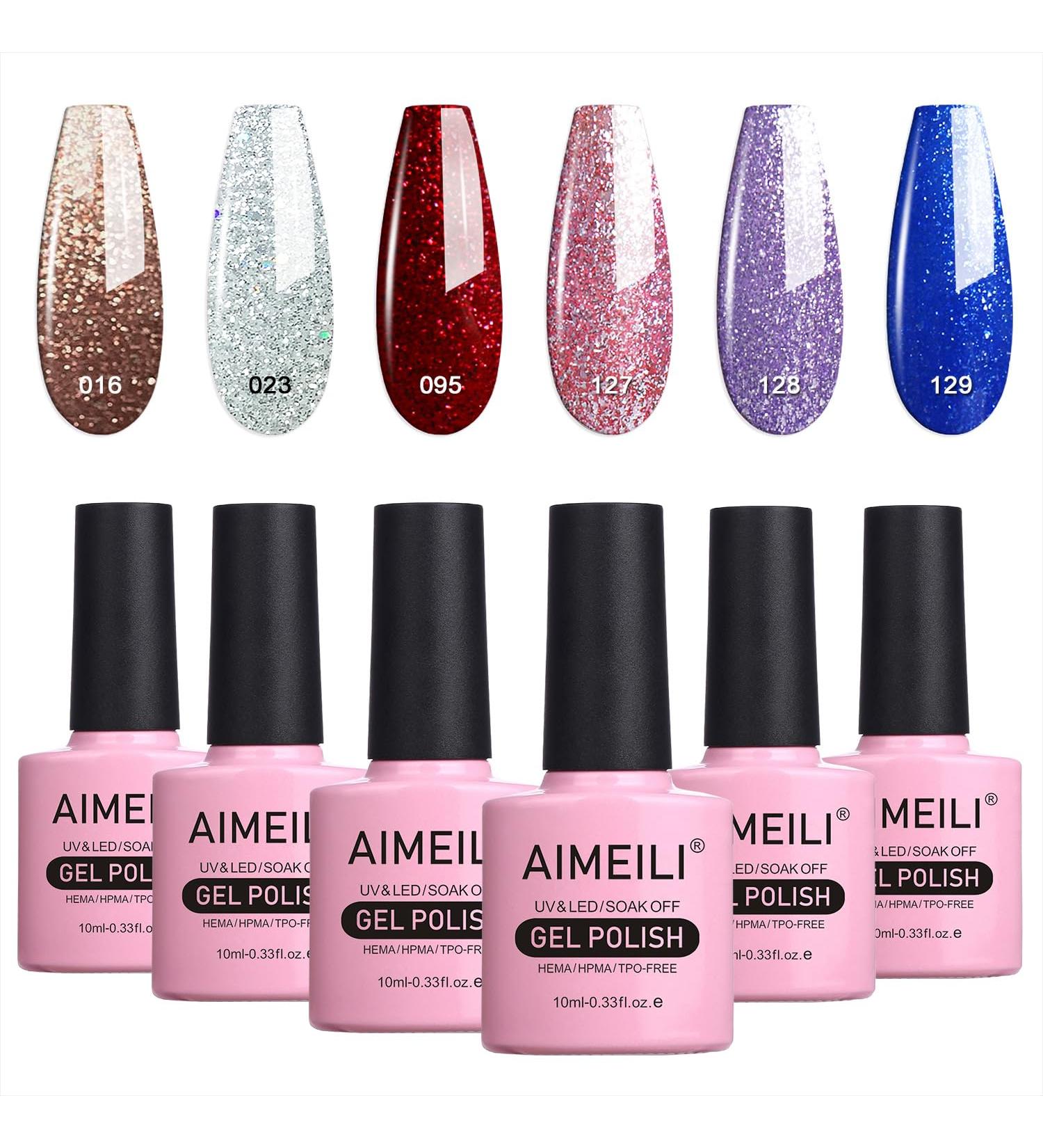 AIMEILI Christmas Glitter Gel Nail Polish Set Soak Off UV LED Gel Polish Sparkle Multicolour/Mix Colour/Combo Colour Of 6pcs X 10ml - Gift Kit 29 KIT6-29 1.67 ml (Pack of 6) - Buy Online on SooperMarket.com