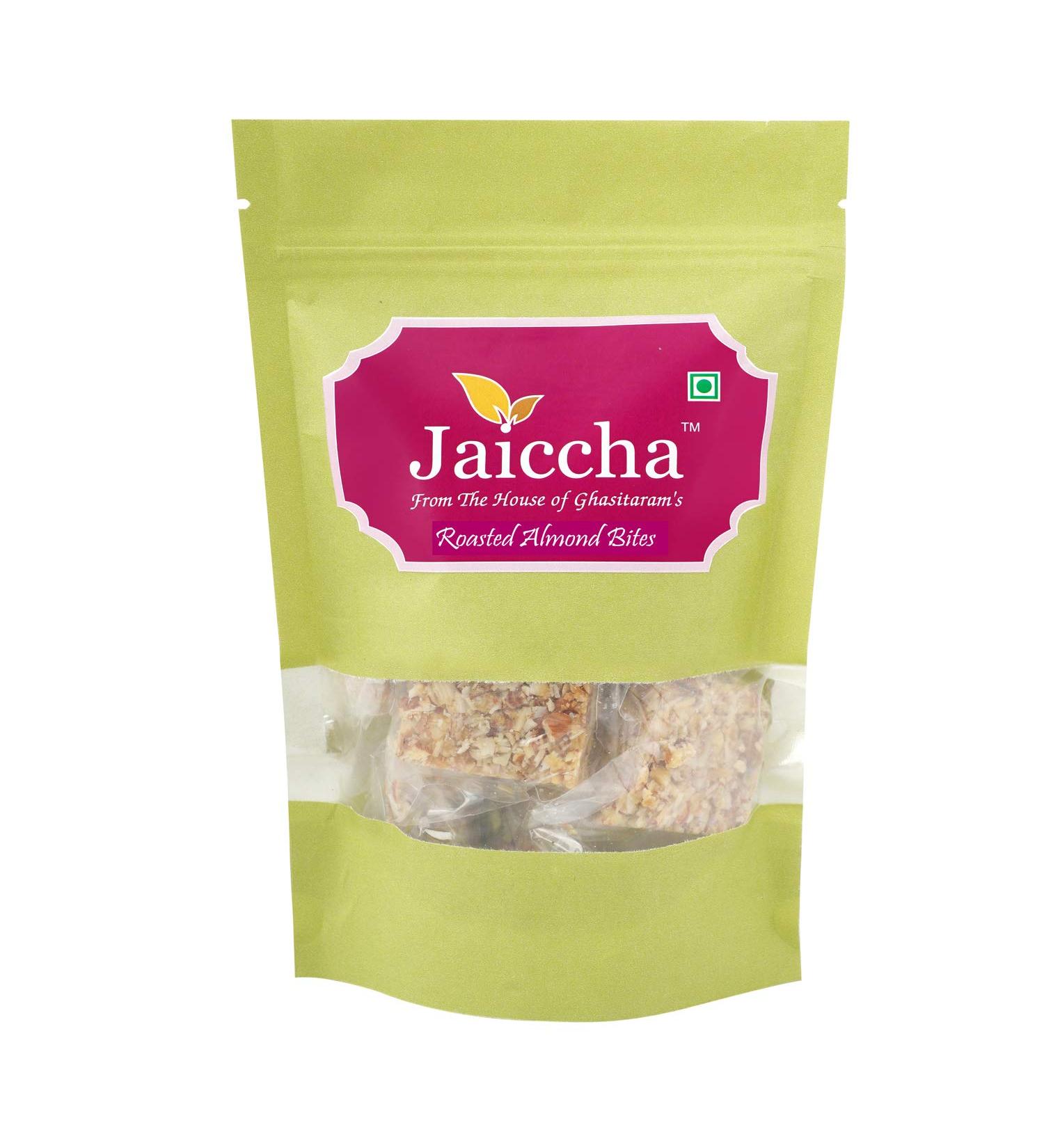 Jaiccha Ghasitaram Roasted Almond Bites 200 GMS in Green Paper Pouch - Buy Online on SooperMarket.com