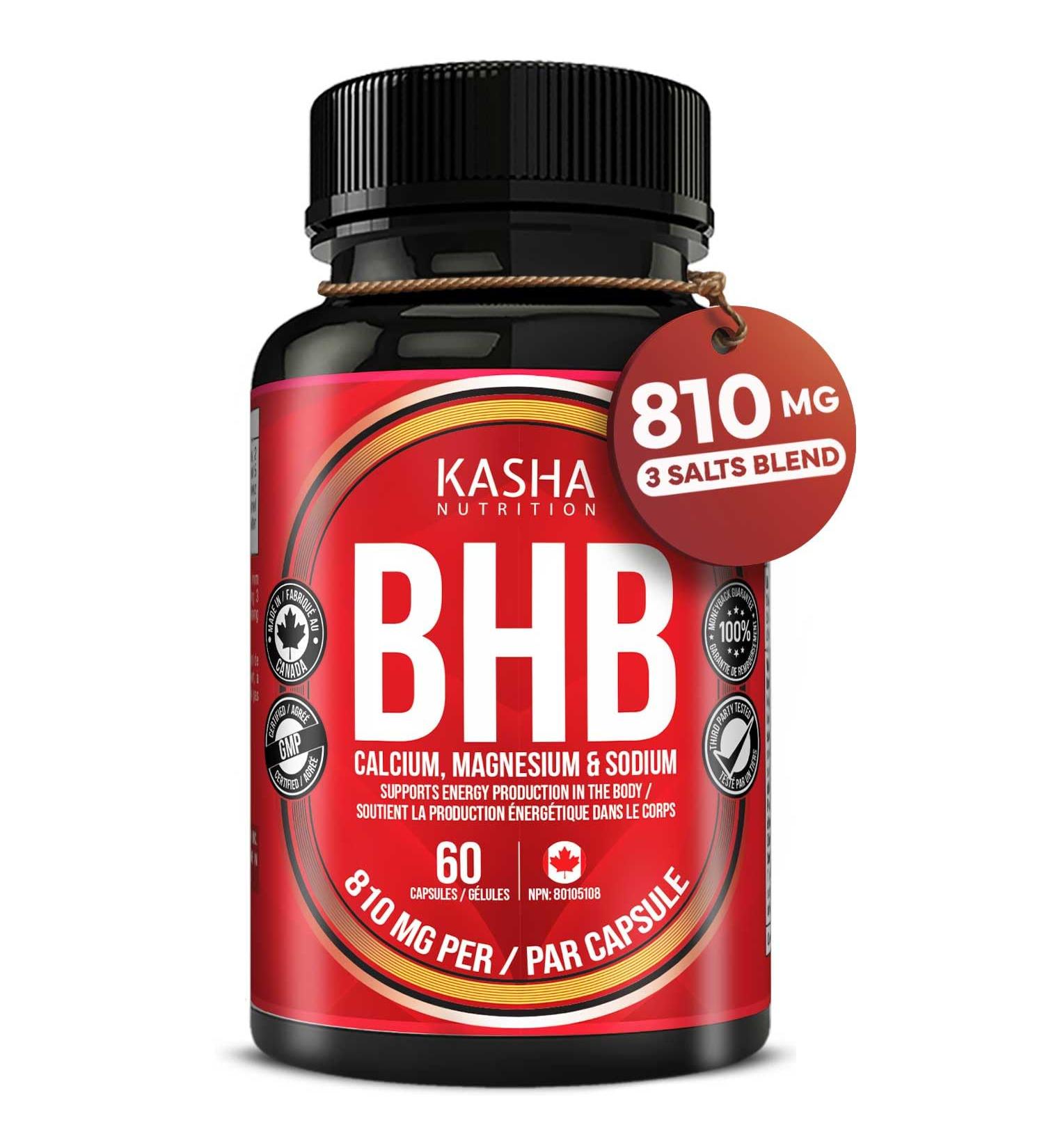KASHA Nutrition BHB Pills 810mg (Triple Salt) per Capsule Patented Exogenous Ketones Salts for Women and Men | Keto Friendly Proudly made in Canada | Energy Support | 60 Keto Friendly Veggie Capsules | 270 mg of Calcium Sodium and Magnesium Beta Hydroxybu - Buy Online on SooperMarket.com