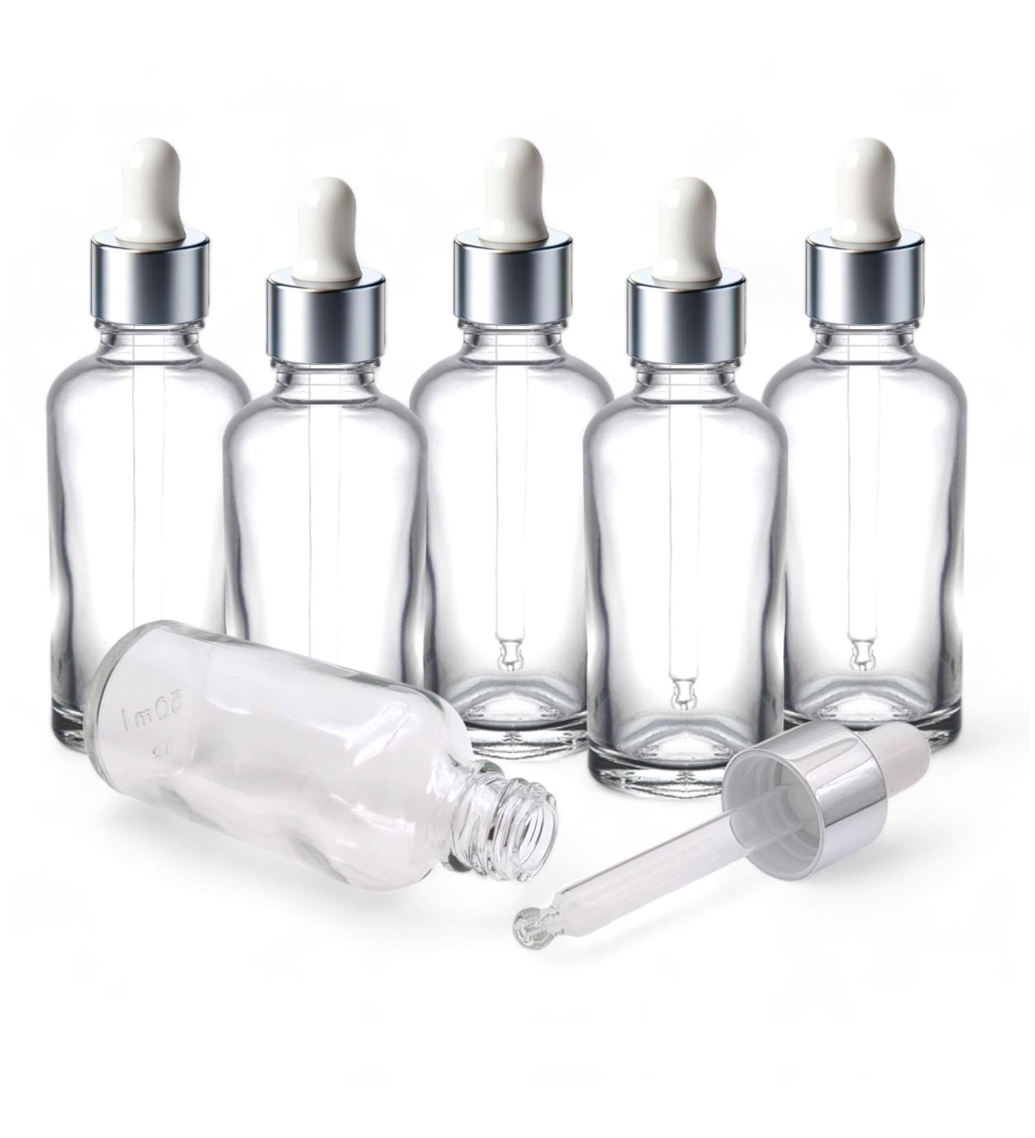 Clear Glass 50ml Dropper Bottle - Aromatherapy DIY Beauty Arts Crafts - Create Personalized Spa Products - Versatile Craft and Skincare Solution for DIY Enthusiasts (Silver/White Pipette - 6) - Buy Online on SooperMarket.com