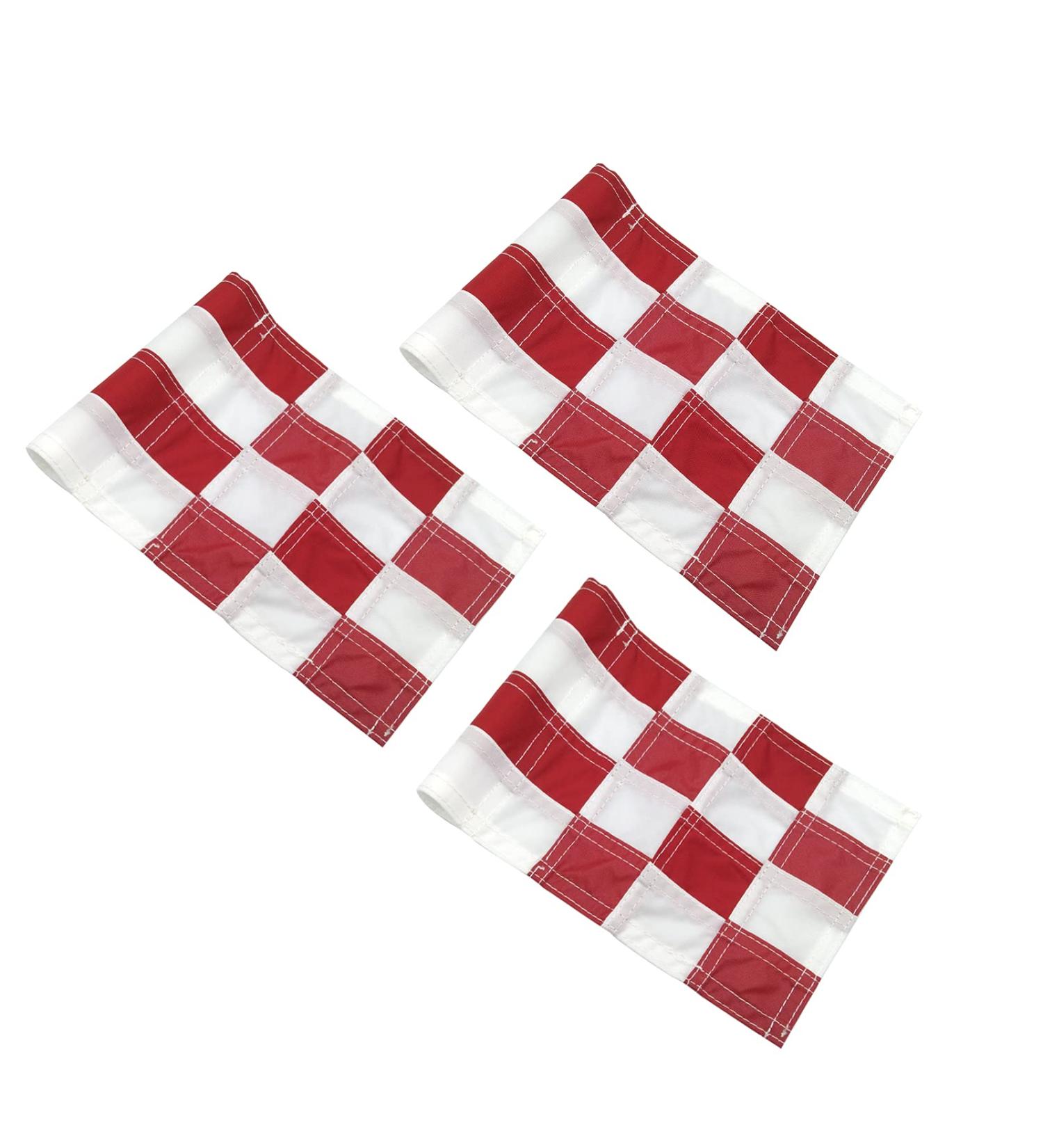 Checkered Golf Flags 8x6 Mini Putting Green Flags - 3 Pack Red/White Pin Flags | 420D Nylon Yard, Indoor, Outdoor Backyard Garden Flags - Buy Online on SooperMarket.com