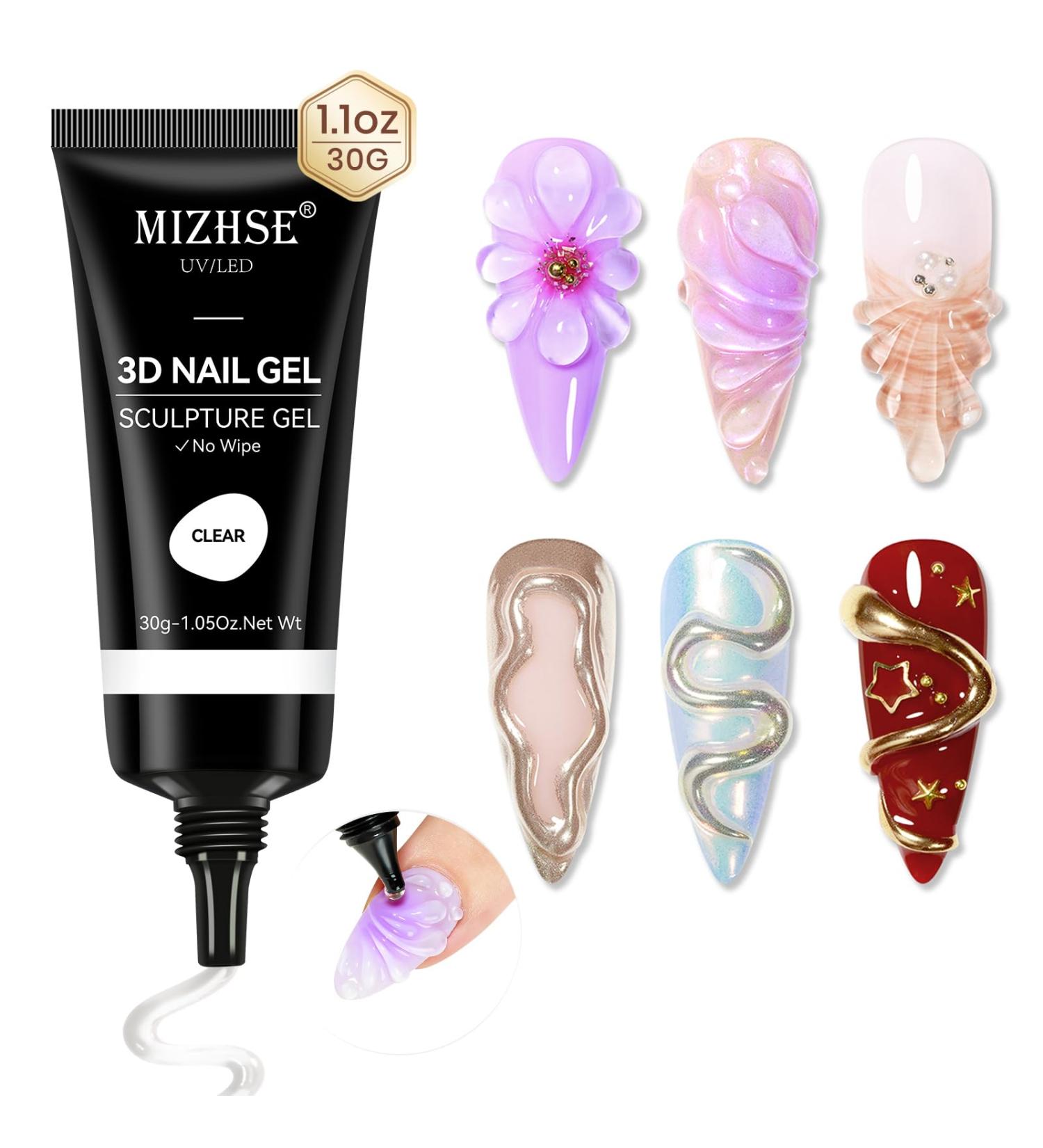 MIZHSE 3D Nail Gel - Clear Sculpting Gel for Nail Art Nail Charms & Home DIY Manicure - 30g No Wipe UV LED Gel Polish - Buy Online on SooperMarket.com