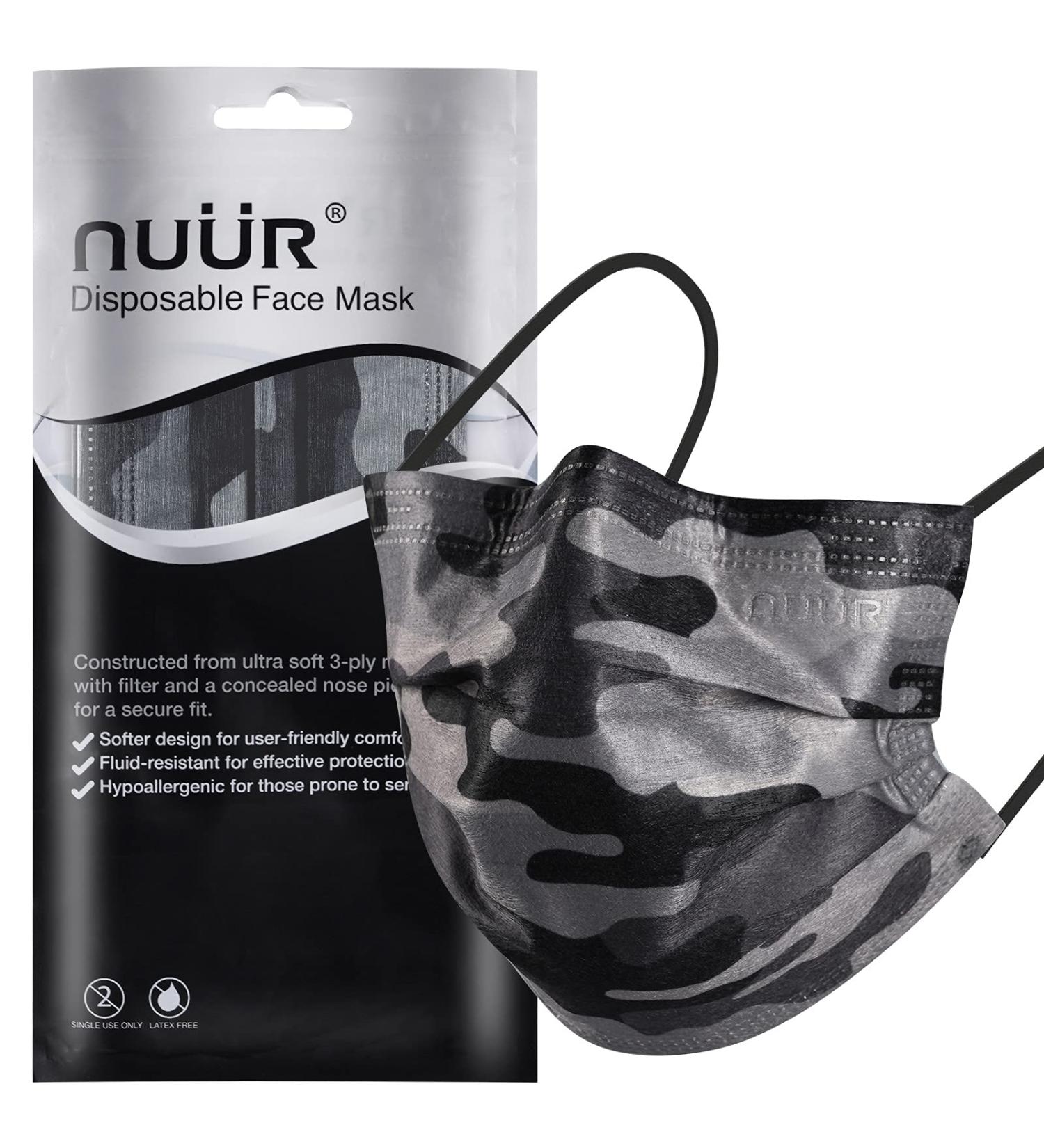 NU R Camouflage 3 Ply Disposable Face Mask with Filter Layer and Elastic Earloop - 10pcs, CAMO-025 - Buy Online on SooperMarket.com