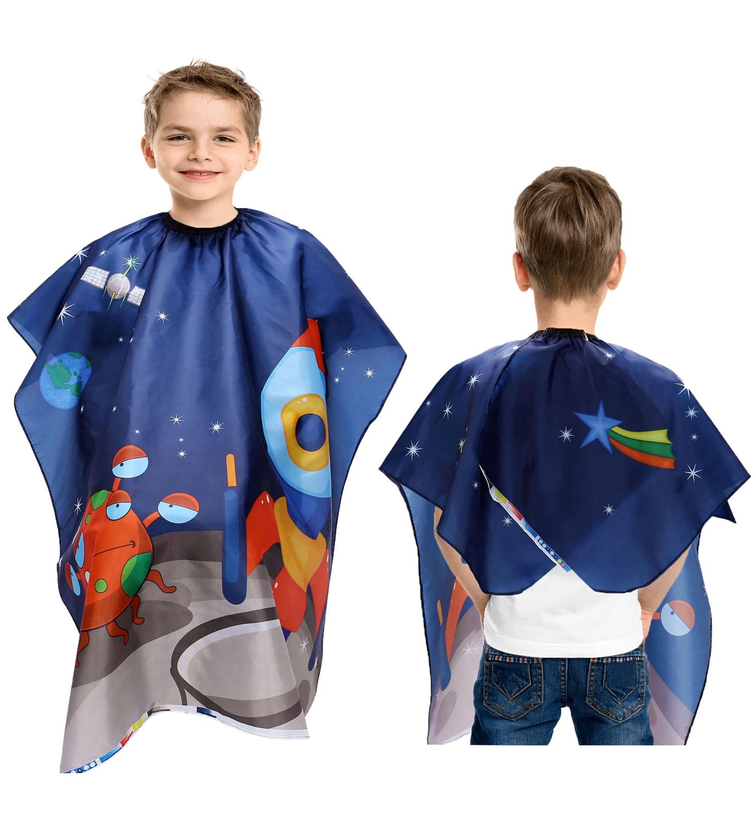 Ccbeauty Waterproof Hairdressing Cap for Kids | Adjustable Children's Hair Cutting Apron | Blue Space Pattern Toddler Hairdresser Slop - Buy Online on SooperMarket.com
