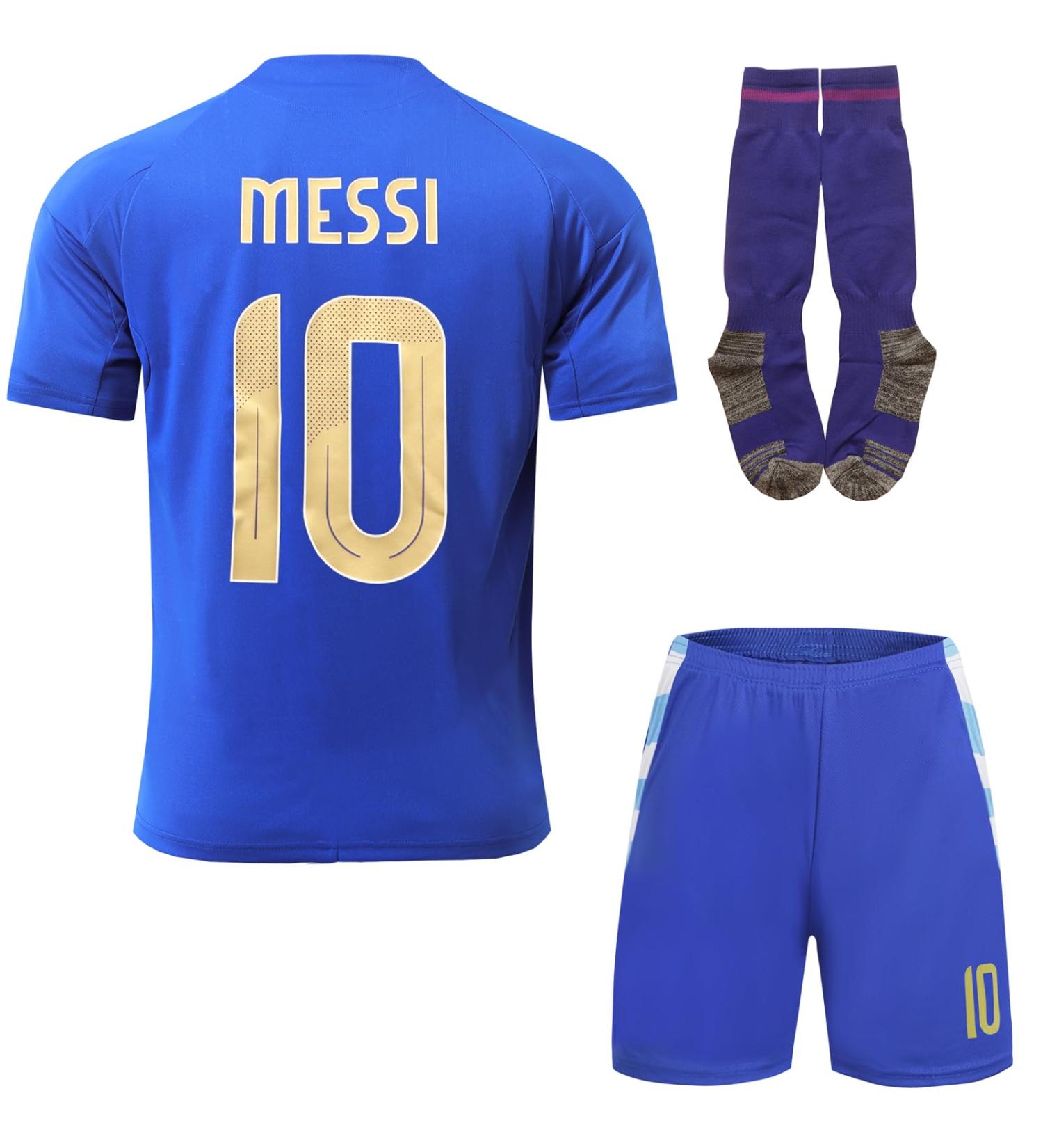 Hawkara Argentina #10 Messi Copa America Children's Jersey Set - Youth Football Shorts & Socks in Blue (Age 8-9) - Buy Online on SooperMarket.com